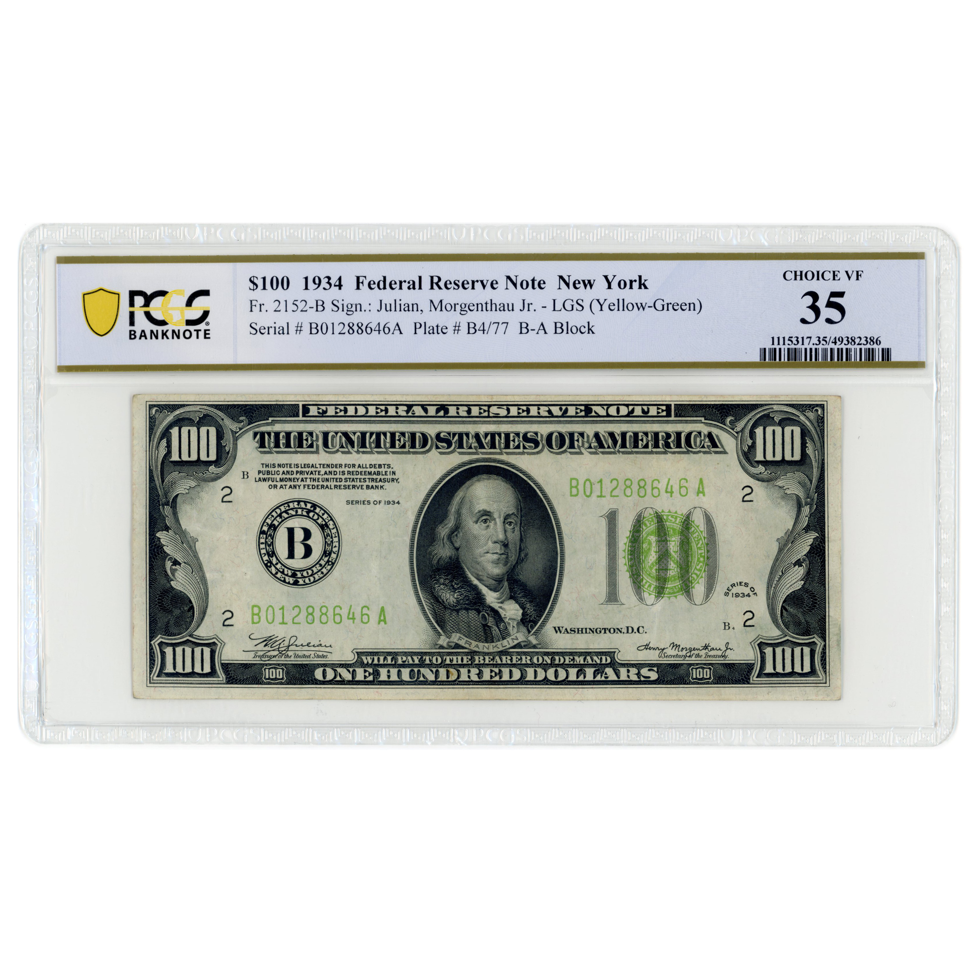 USA - 100 Dollars "LGS" - 1934 avers USA - 100 Dollars "LGS" - 1934 avers