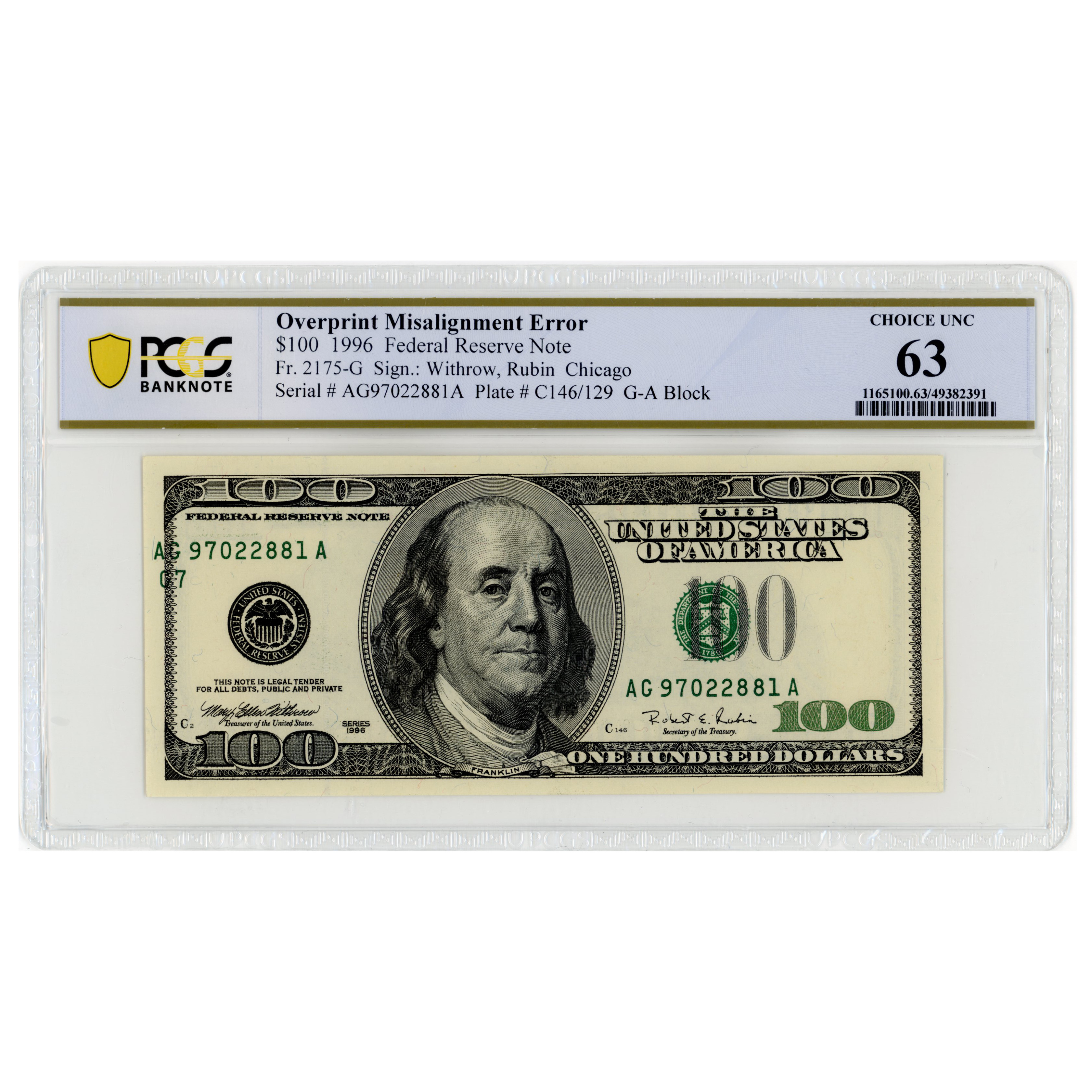 USA - 100 Dollars Fauté - 1996 avers USA - 100 Dollars Fauté - 1996 avers