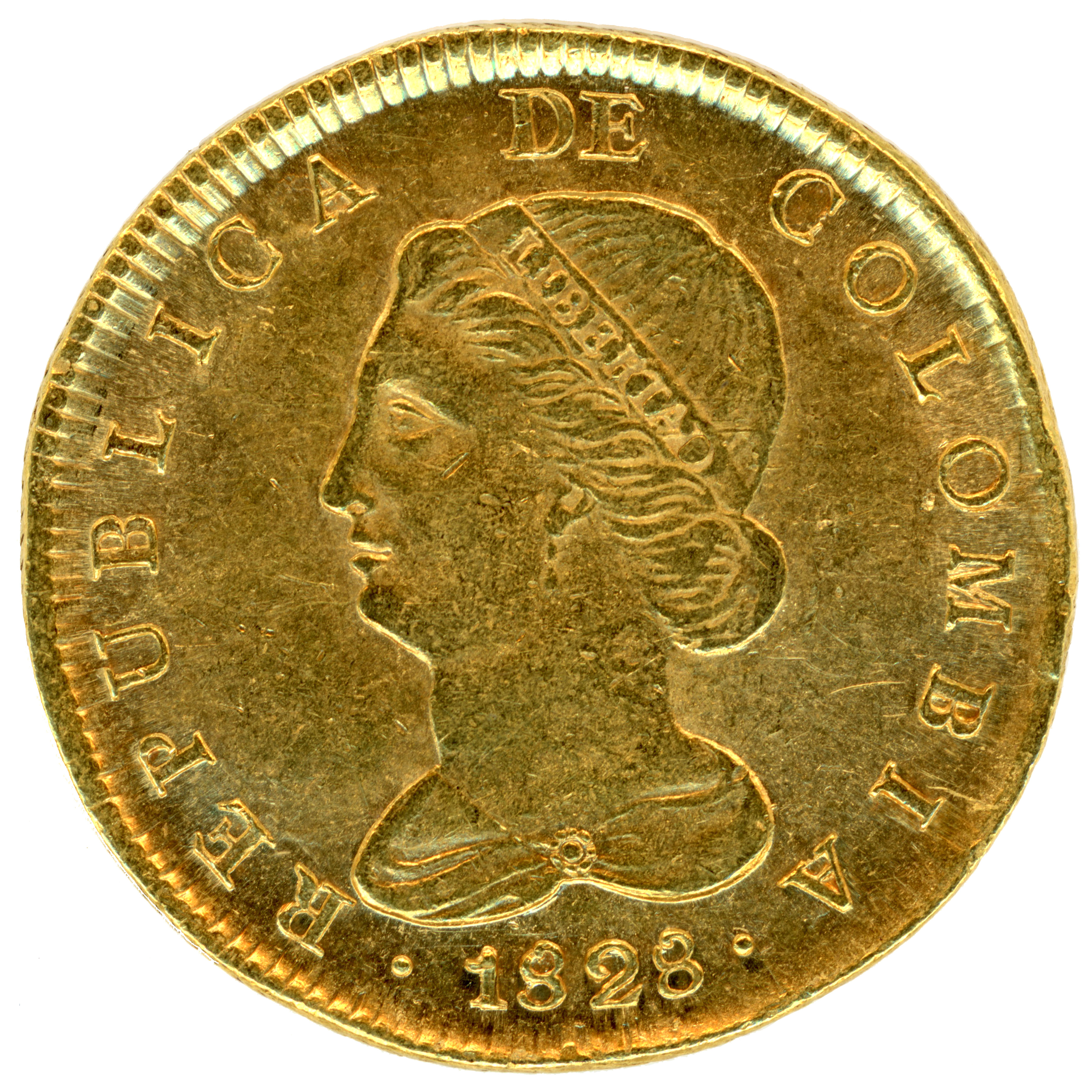 Colombie - 8 Escudos - 1828 RS avers Colombie - 8 Escudos - 1828 RS avers