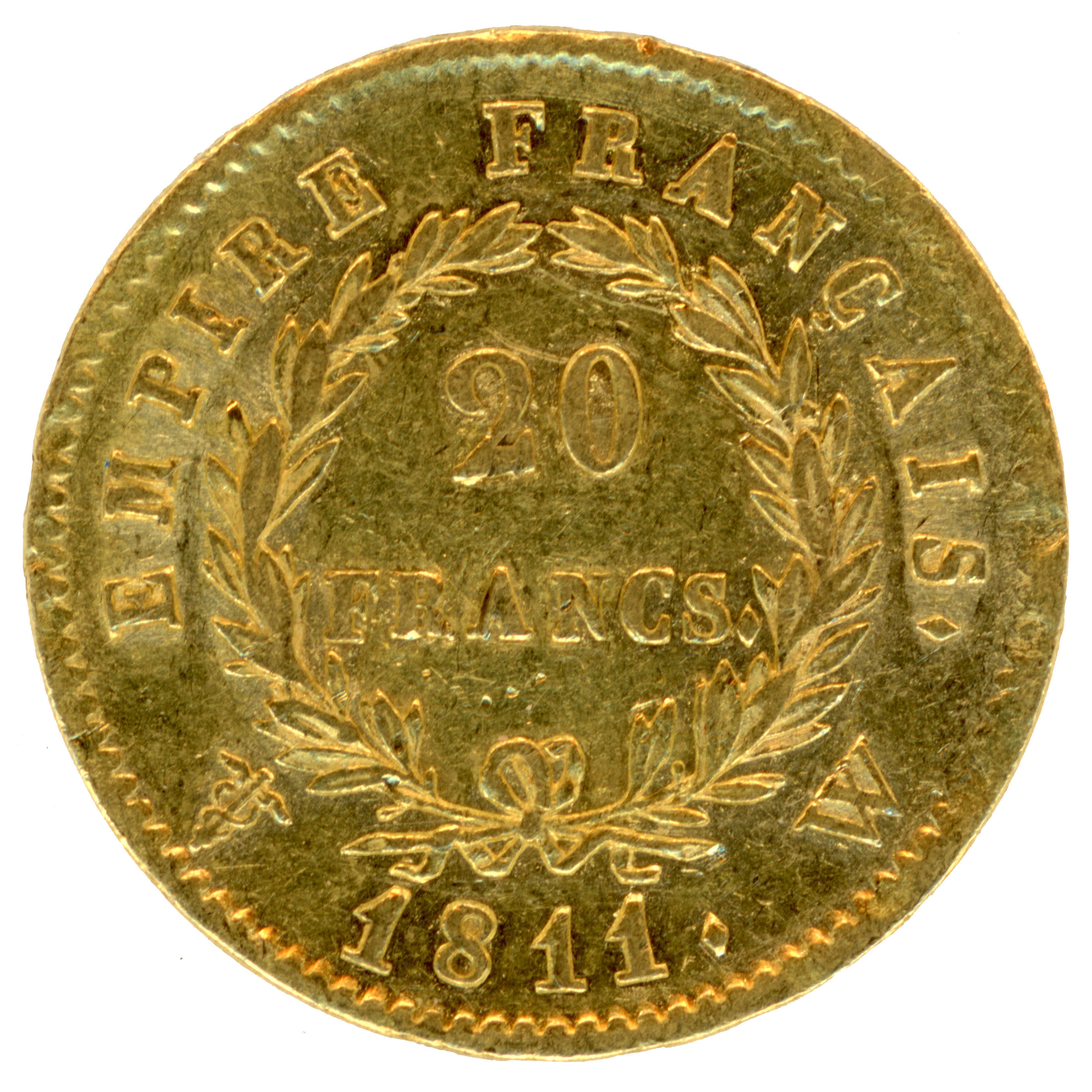Napoléon Ier - 20 Francs - 1811 Lille revers Napoléon Ier - 20 Francs - 1811 Lille revers
