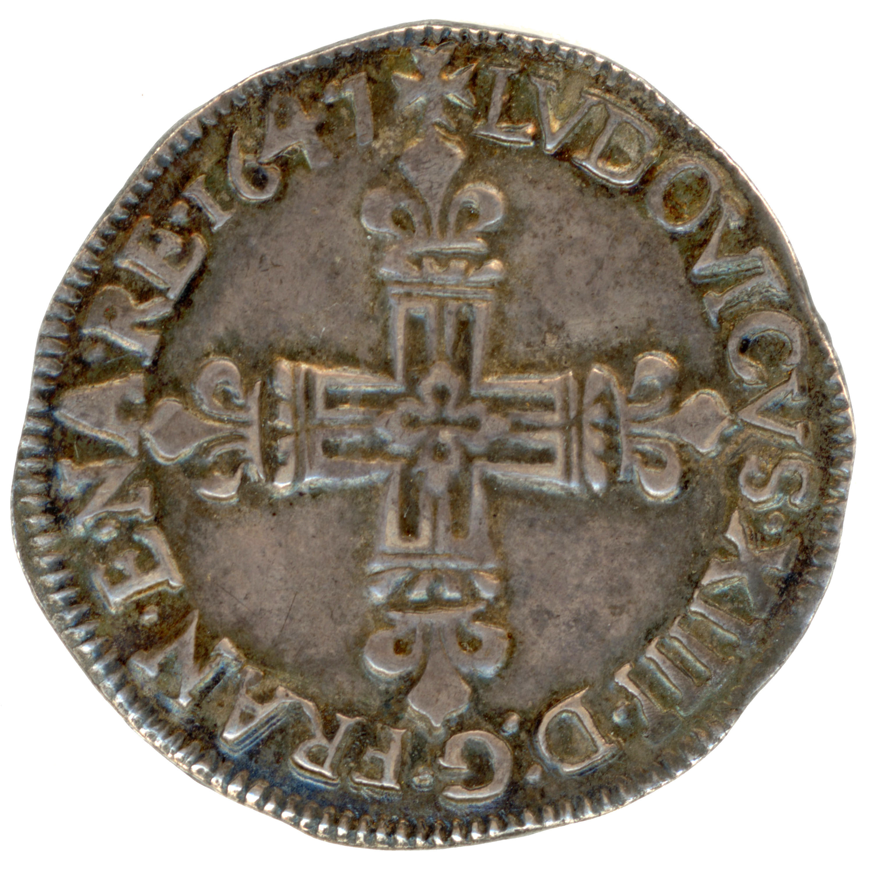 Louis XIV - 1/4 Écu - frappé au marteau - 1647 L  avers