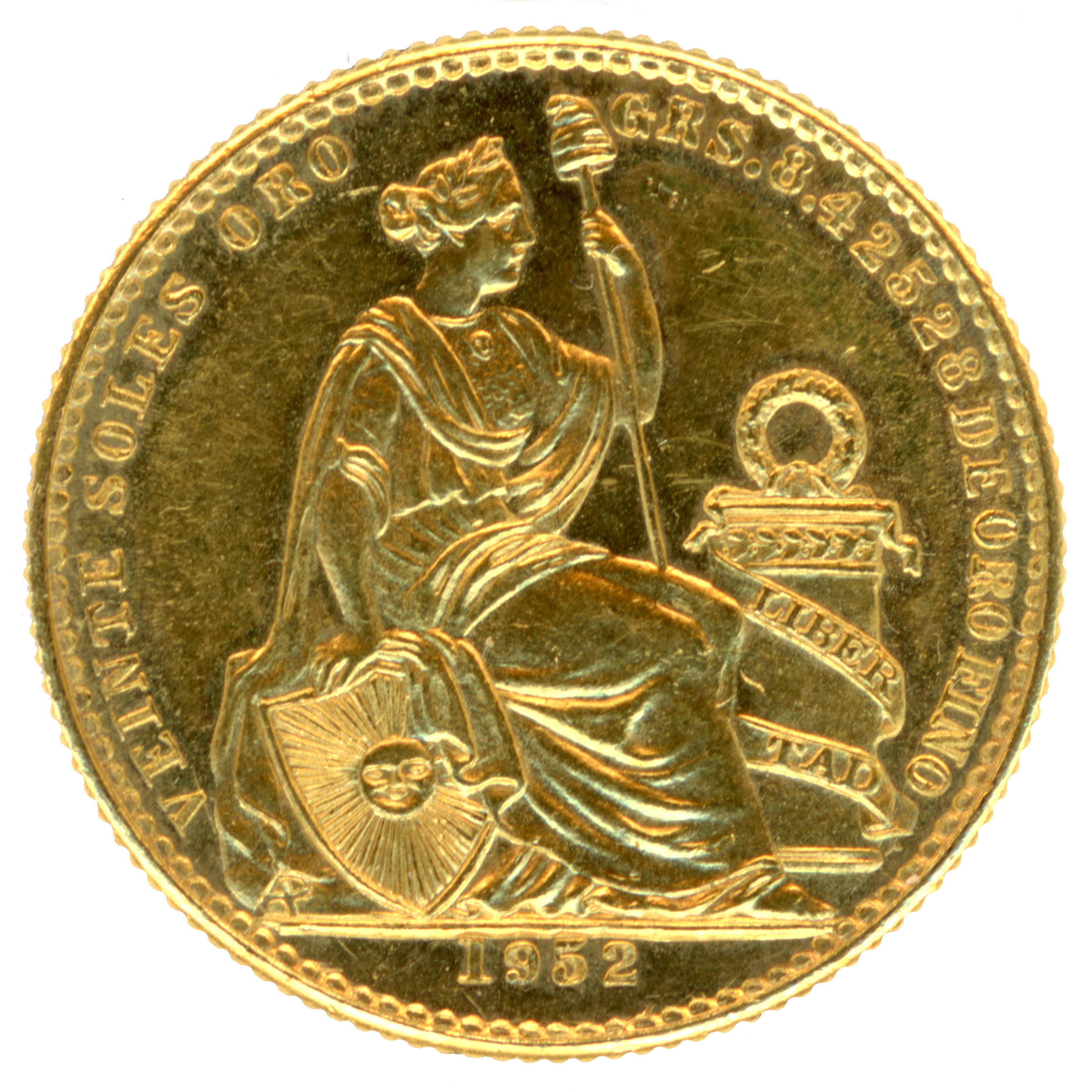 Pérou - 20 Soles - 1952 - Lima avers