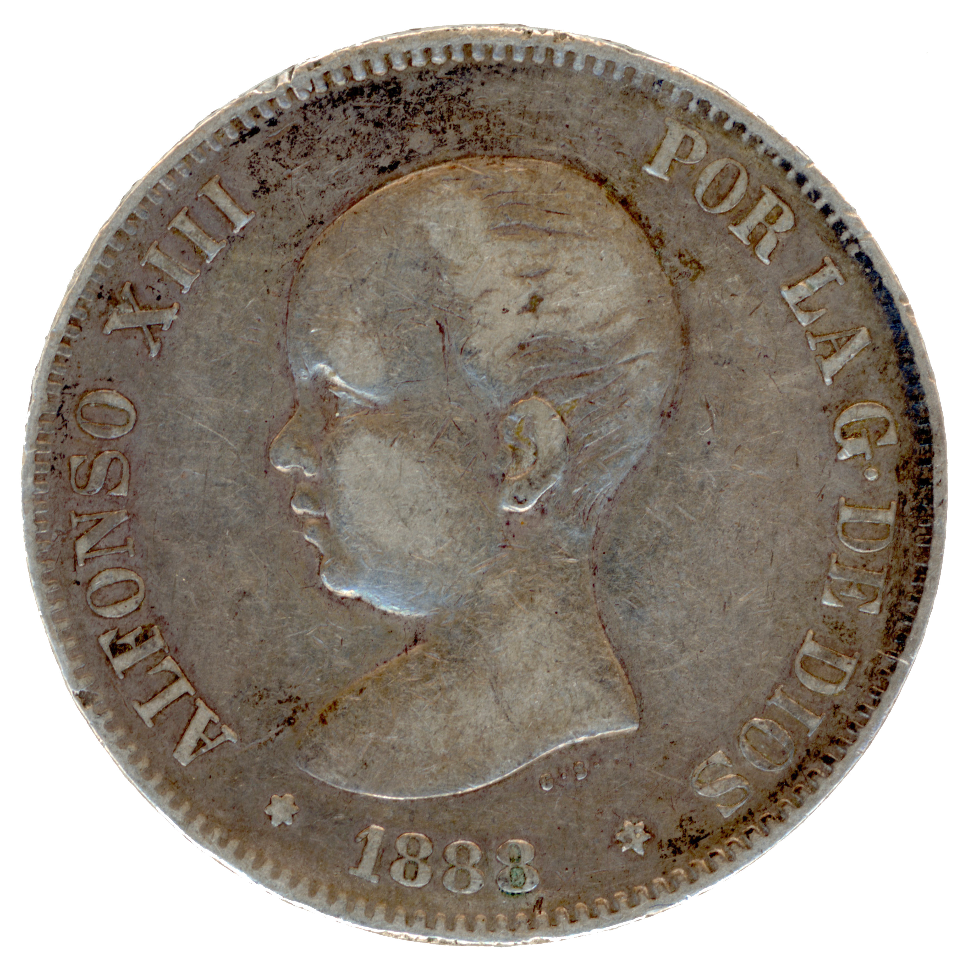 Espagne - 5 Pesetas - 1888 - Madrid avers