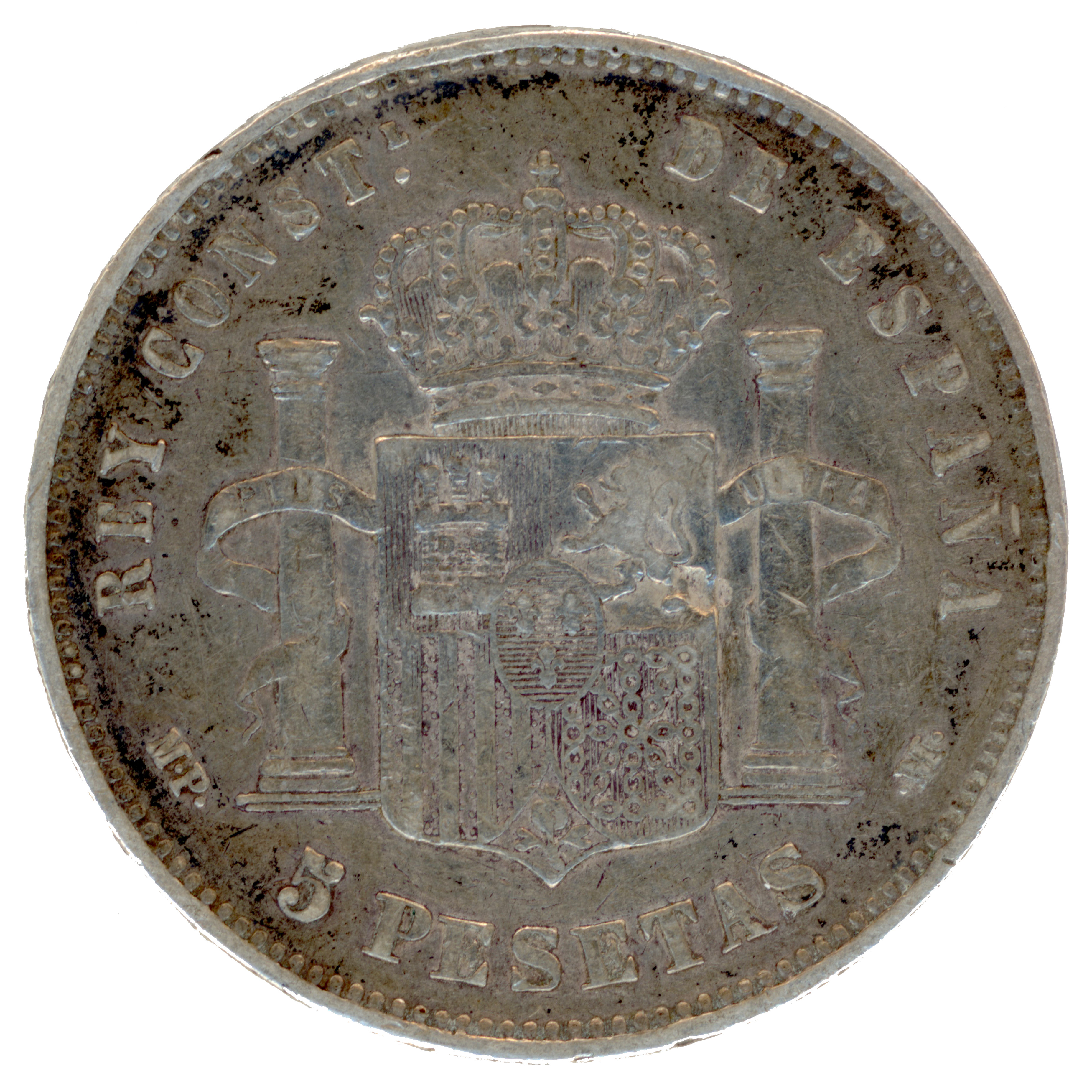 Espagne - 5 Pesetas - 1888 - Madrid revers