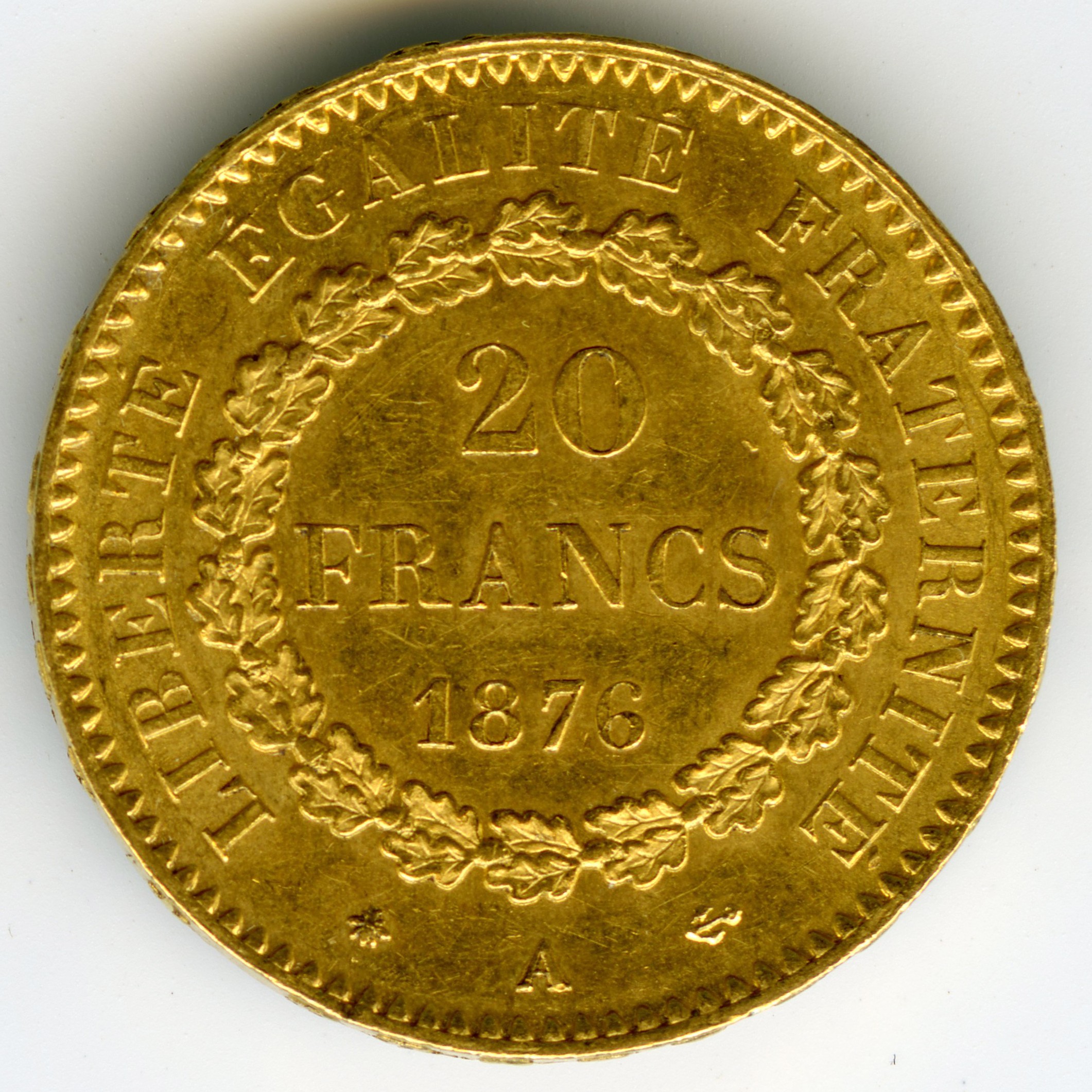 20 Francs - Génie - 1876 A revers