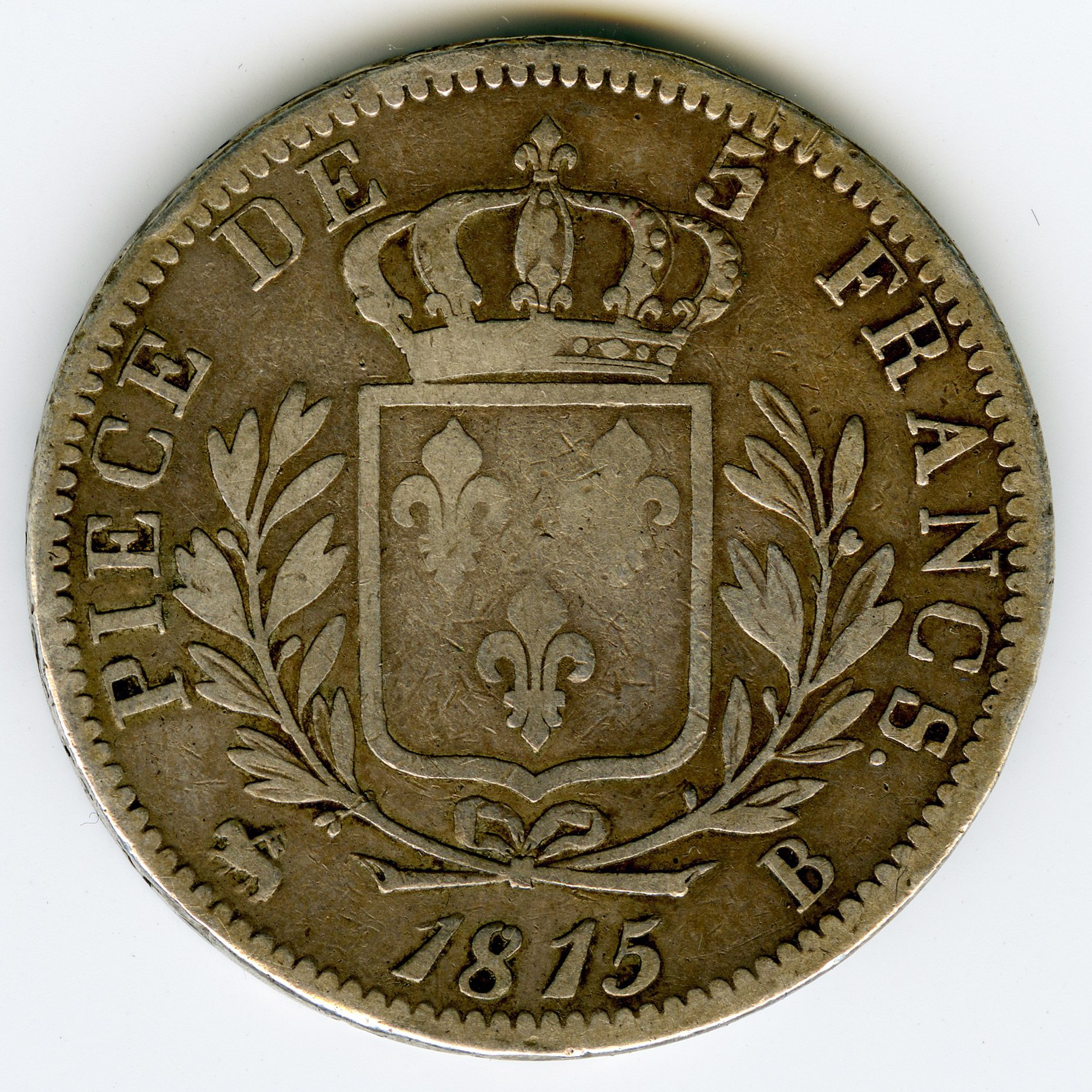 Louis XVIII - 5 Francs - 1815 B revers Louis XVIII - 5 Francs - 1815 B revers