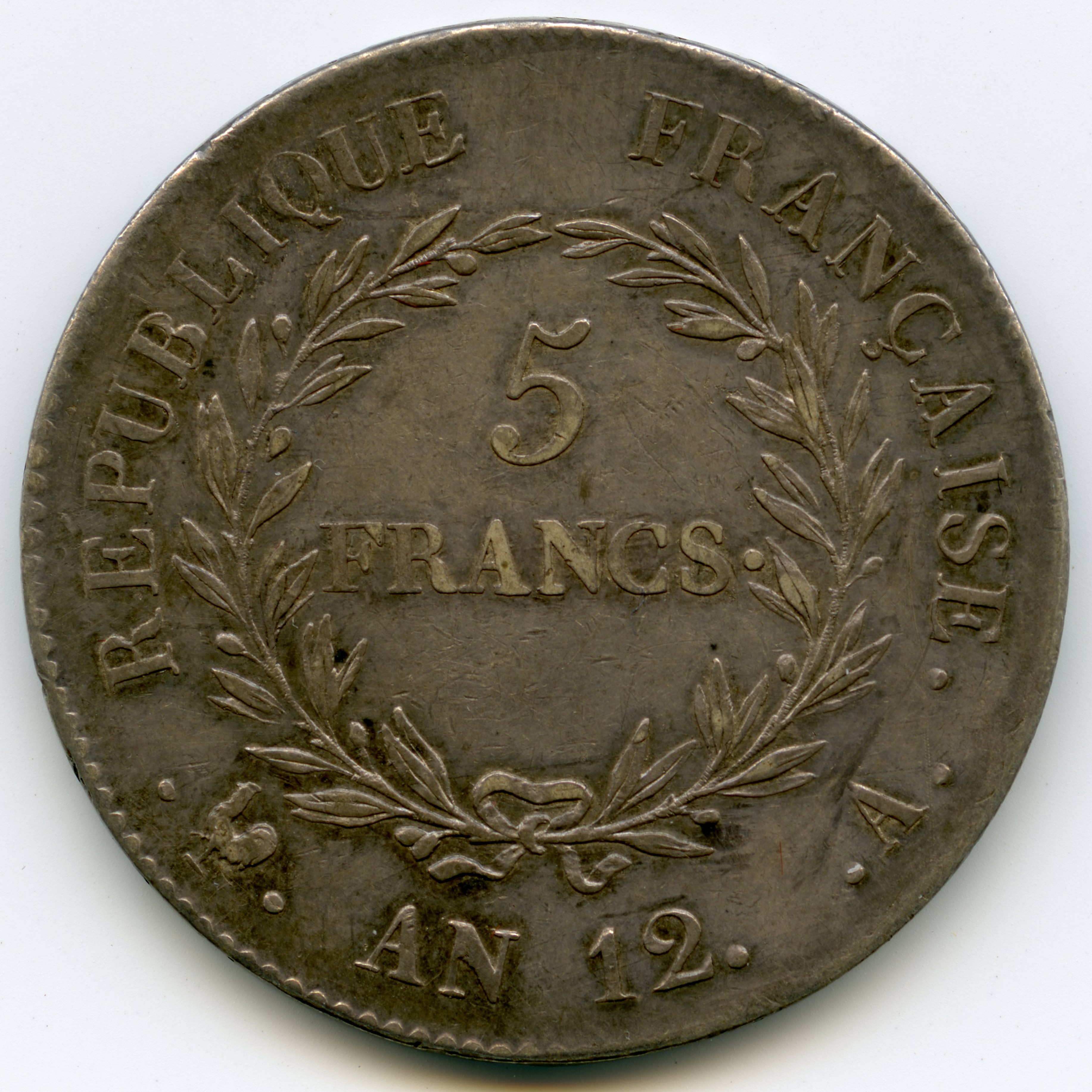 Le Consulat - 5 Francs - An 12 - Paris revers Le Consulat - 5 Francs - An 12 - Paris revers