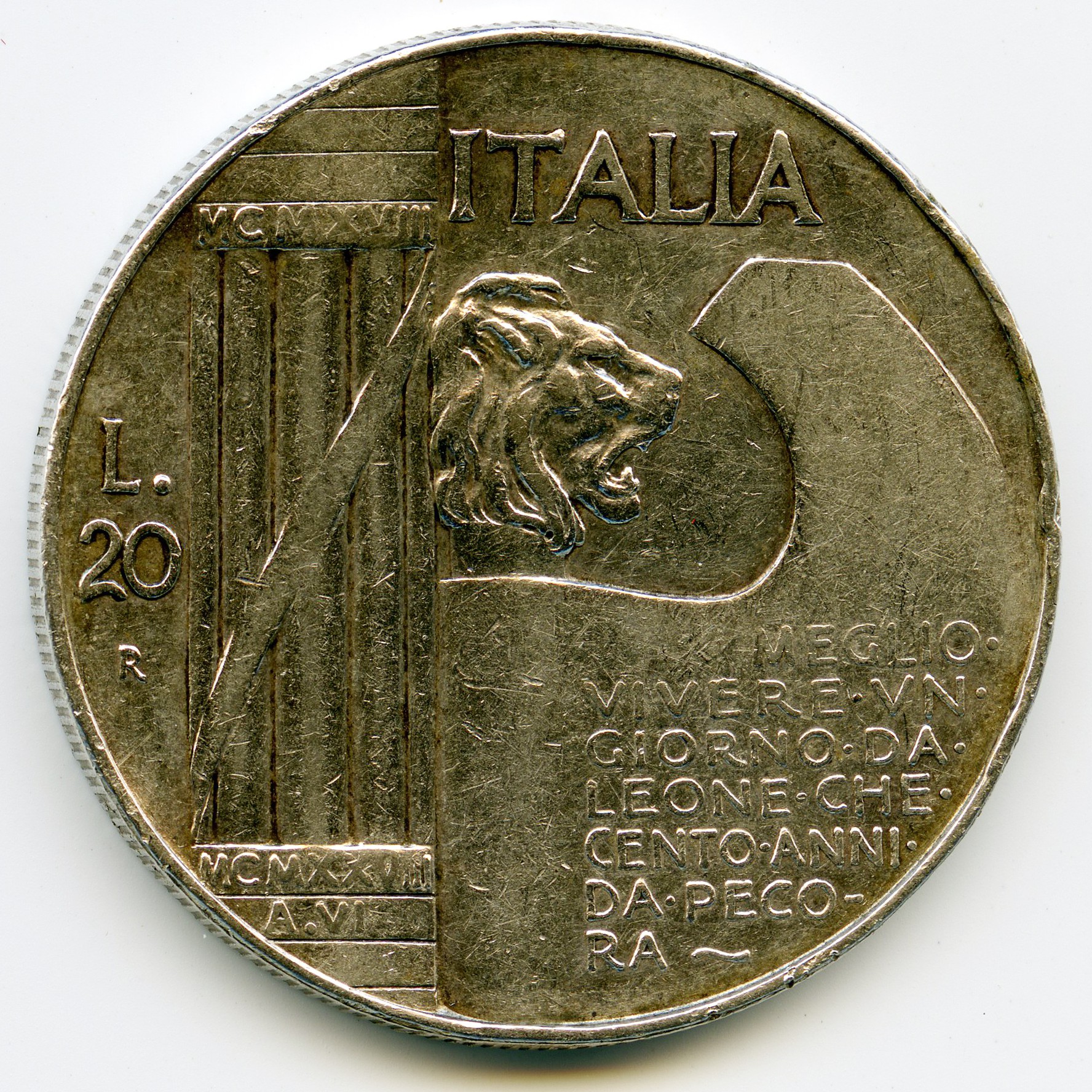Italie - 20 Lire - 1928 R revers