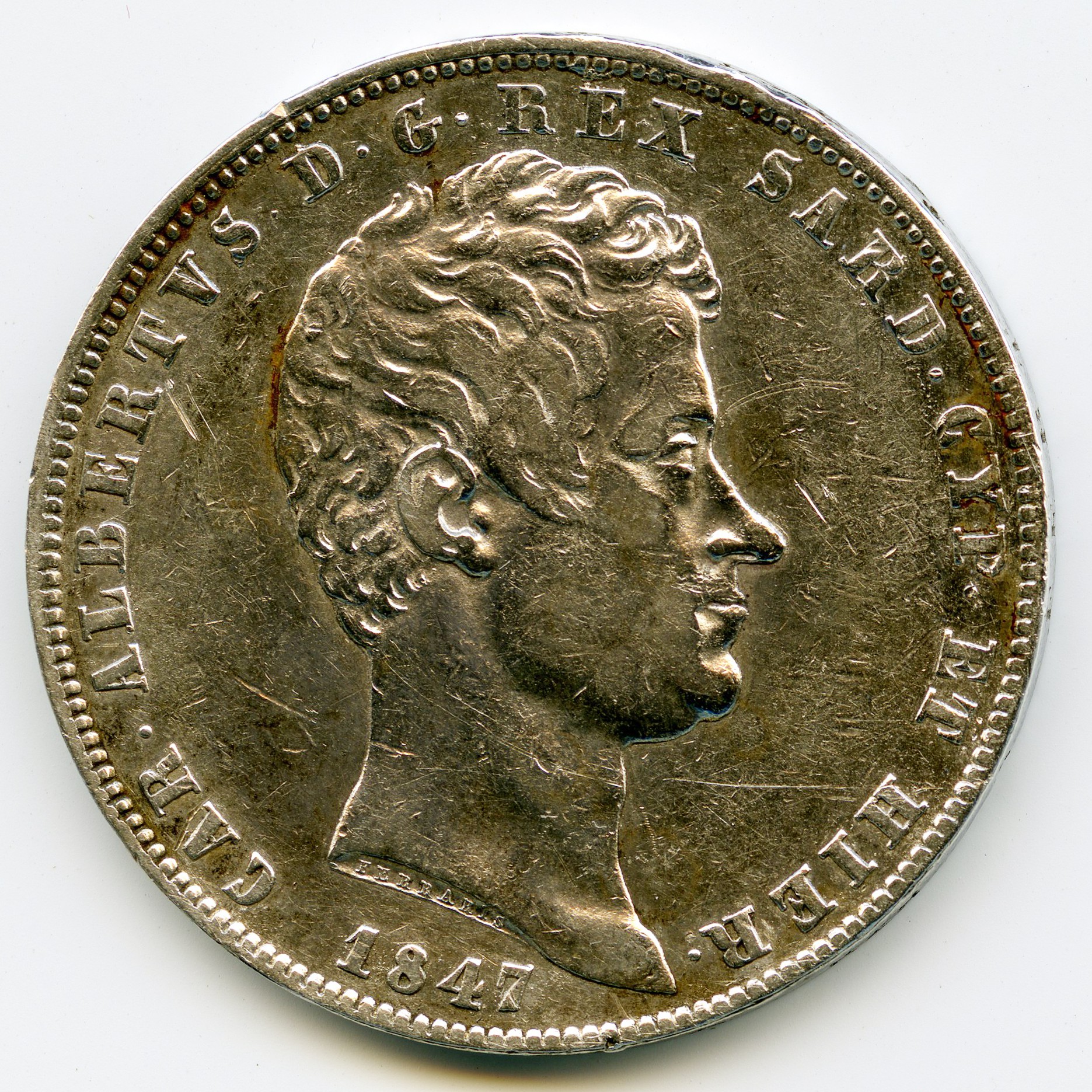 Italie - 5 Lire - 1847 Gênes avers