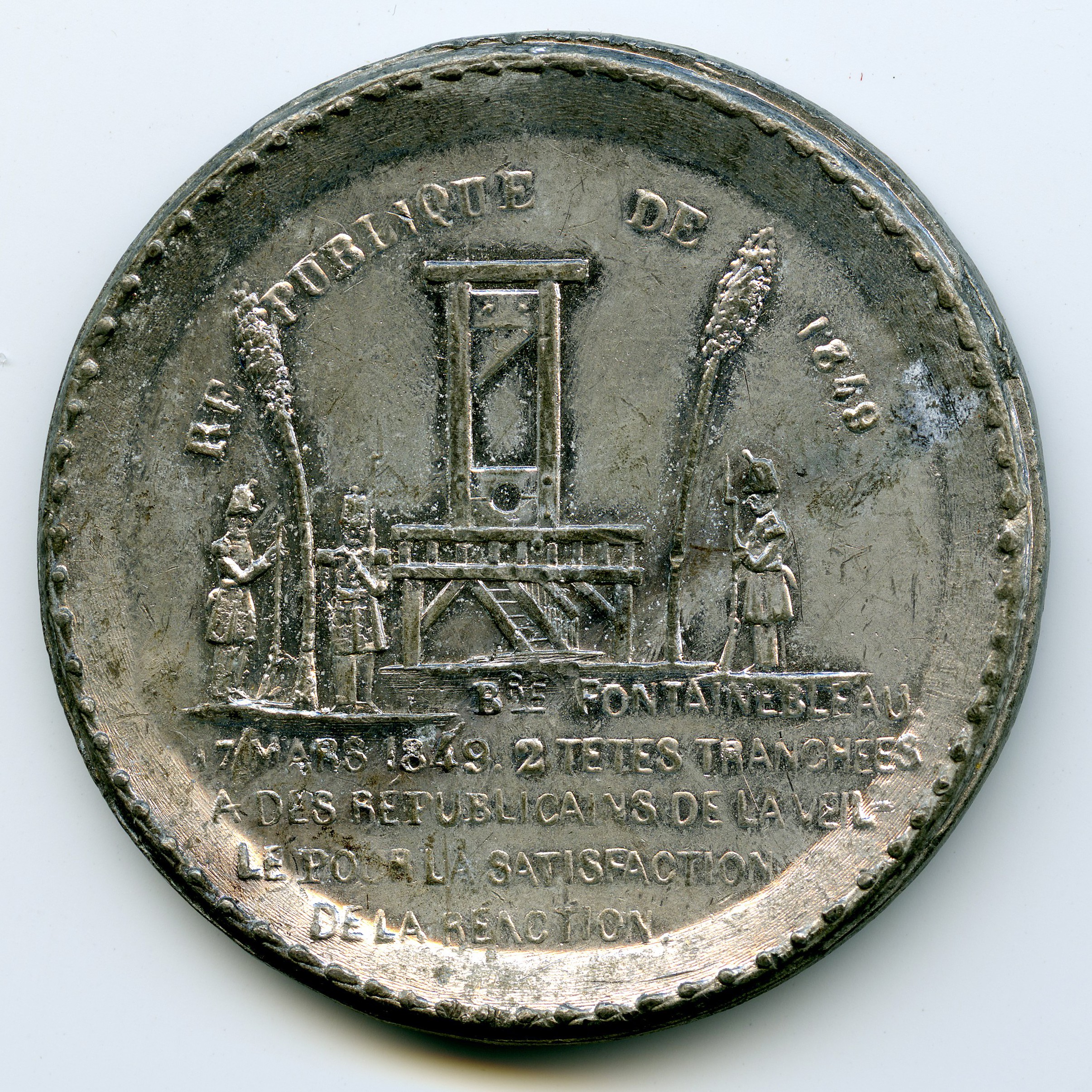 Guillotine - Médaille en étain - 1849 avers