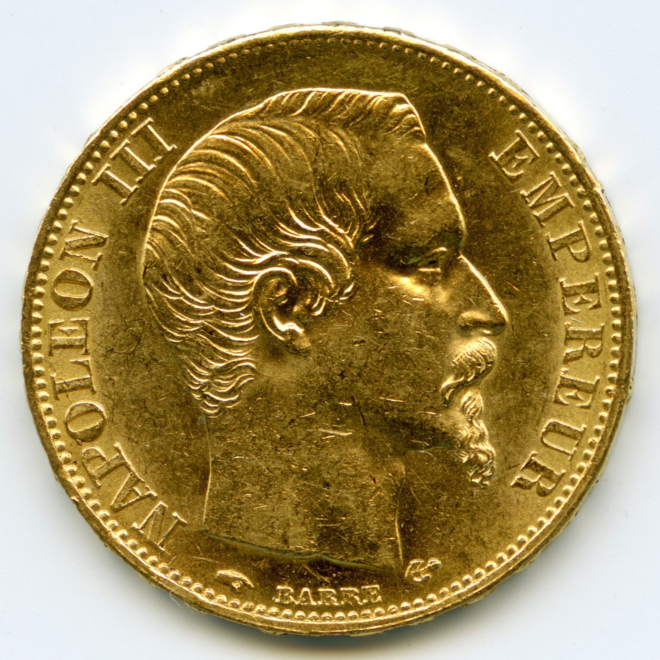 Napoléon III - 20 Francs - 1858 A avers Napoléon III - 20 Francs - 1858 A avers