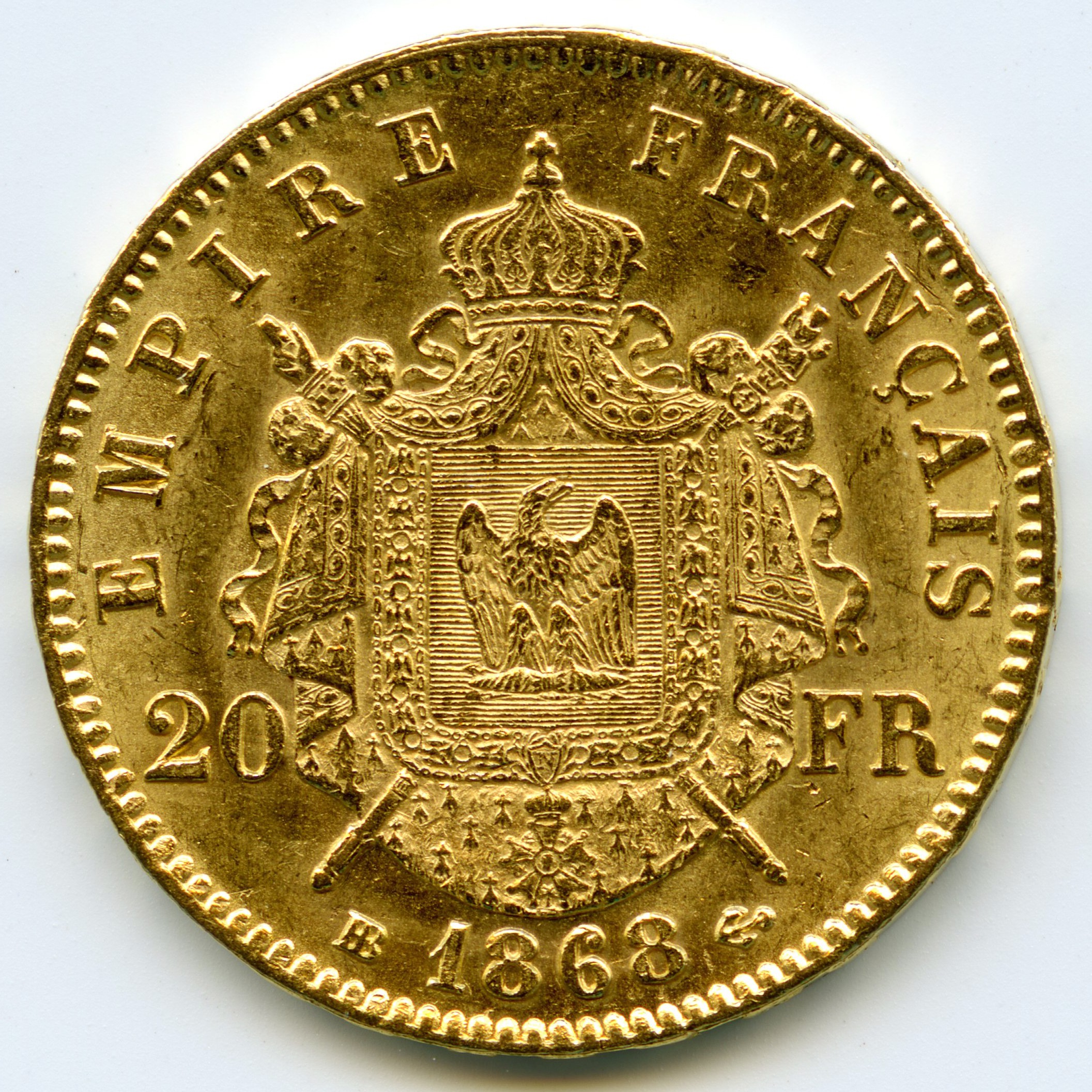 Napoléon III - 20 Francs - 1868 BB revers Napoléon III - 20 Francs - 1868 BB revers