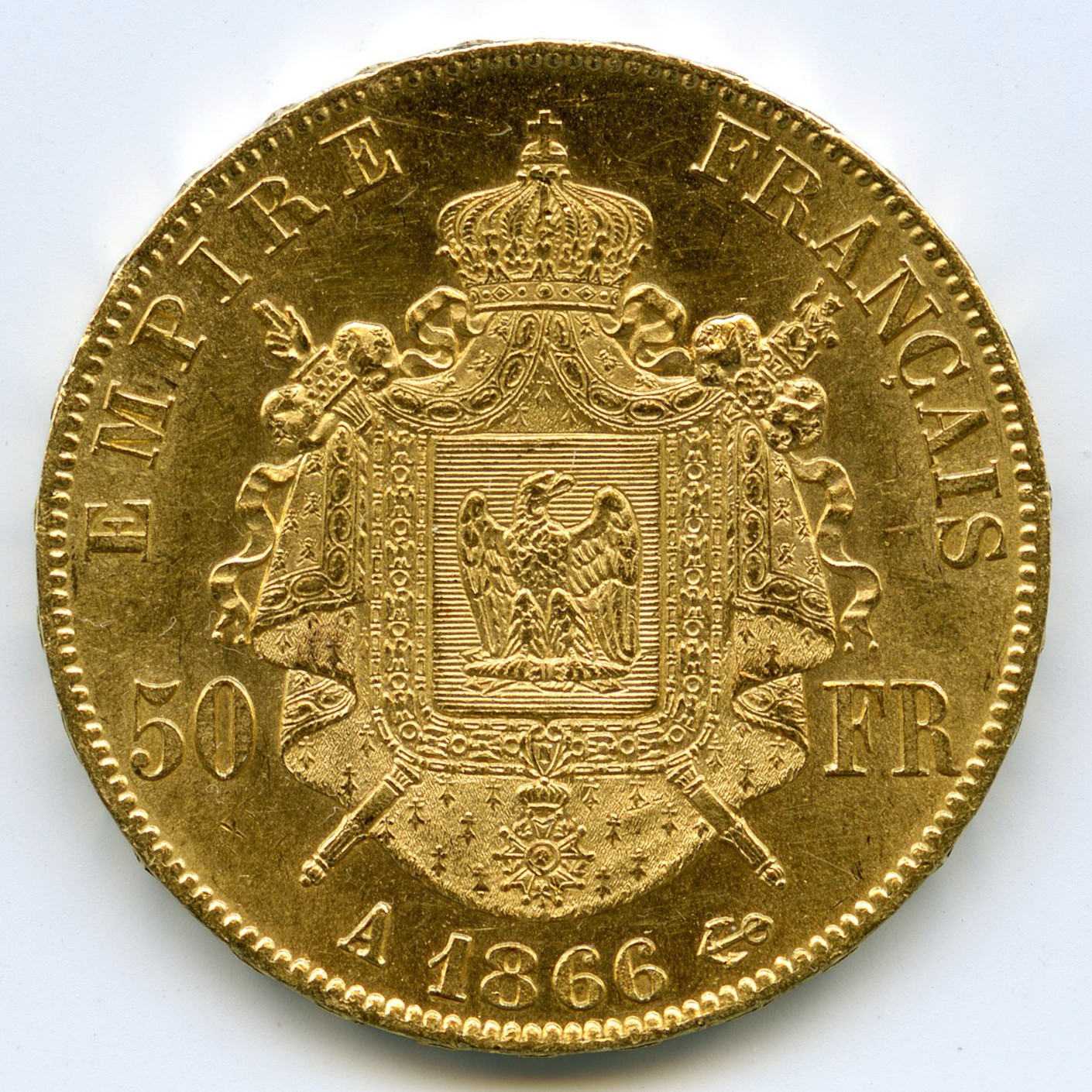 Napoléon III - 50 Francs - 1866 A revers Napoléon III - 50 Francs - 1866 A revers