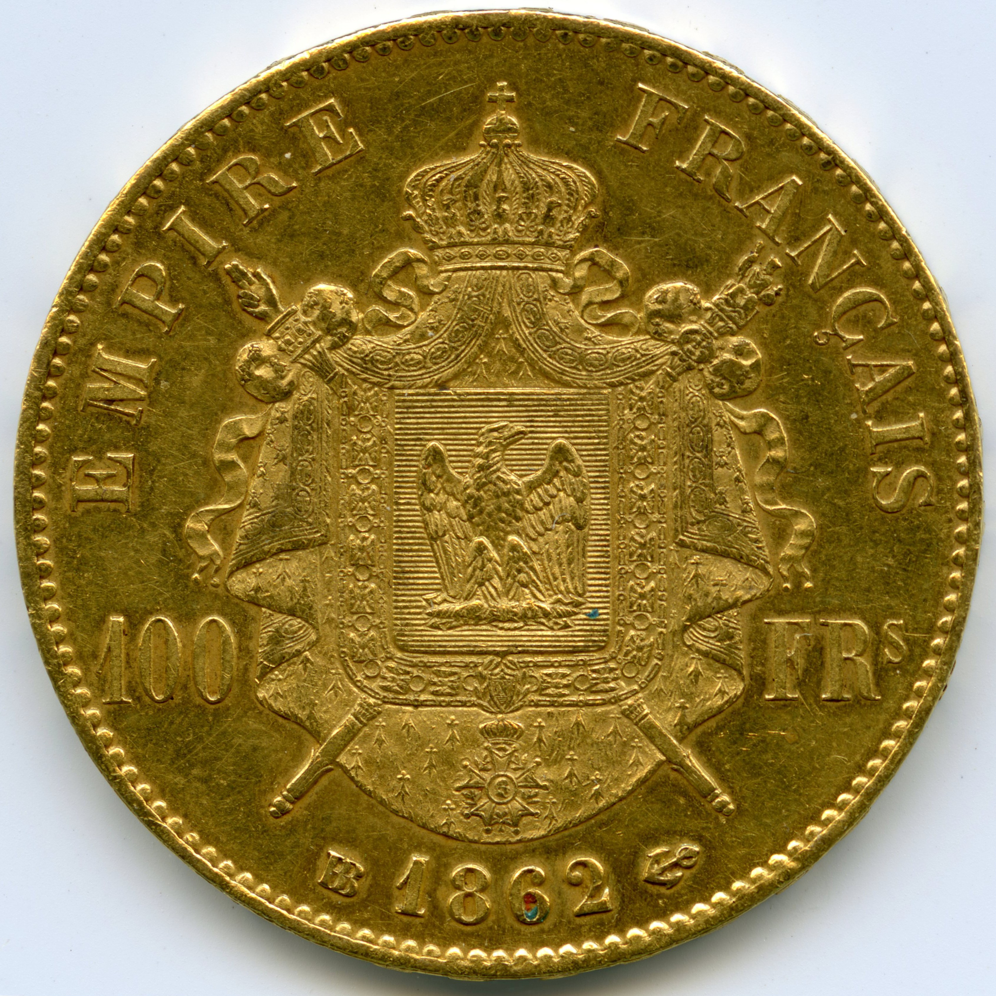 Napoléon III - 100 Francs - 1862 BB revers Napoléon III - 100 Francs - 1862 BB revers