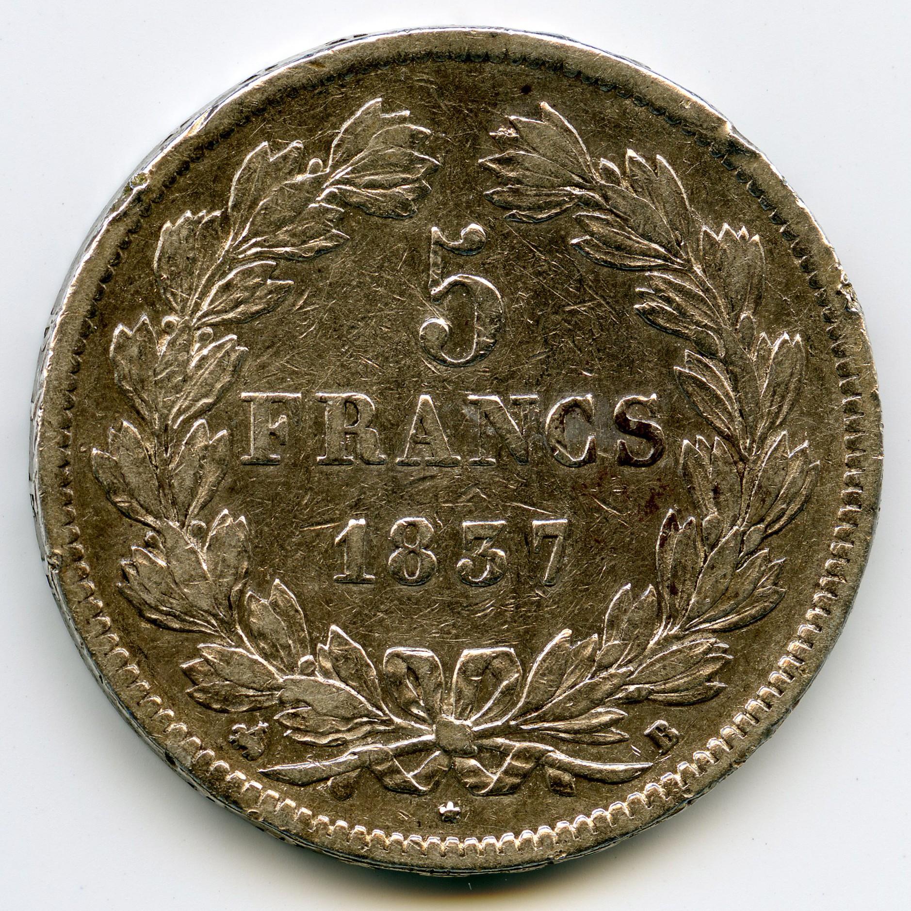 Louis-Philippe I - 5 Francs - 1837 B revers Louis-Philippe I - 5 Francs - 1837 B revers