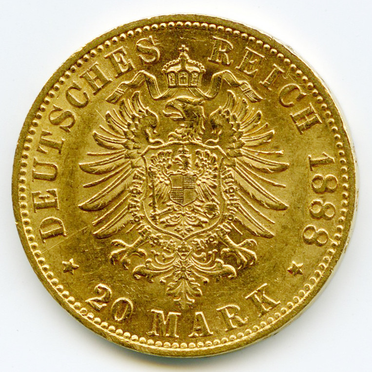 Allemagne - 20 Mark - 1888 A revers Allemagne - 20 Mark - 1888 A revers