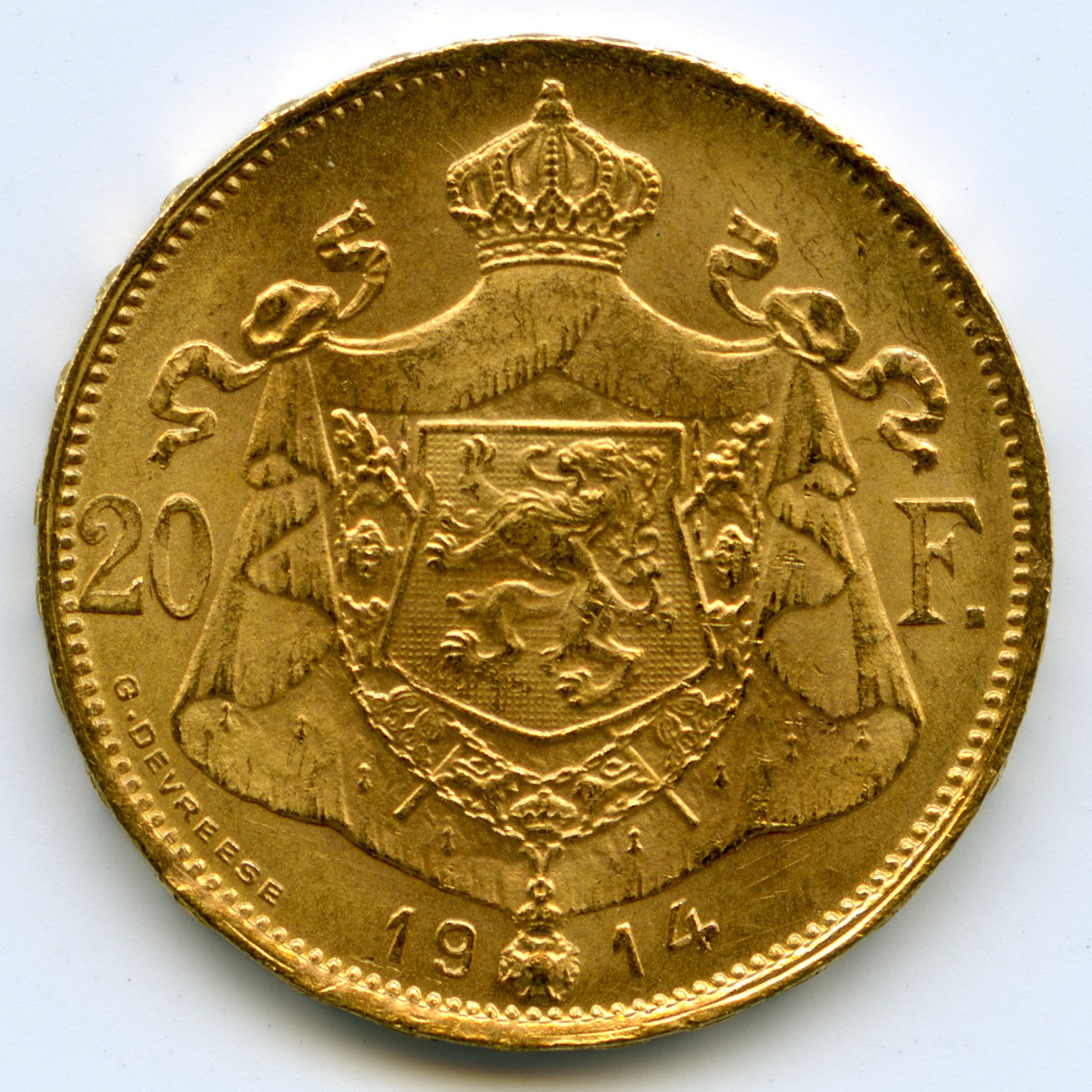 Belgique - 20 Francs - 1914 revers Belgique - 20 Francs - 1914 revers