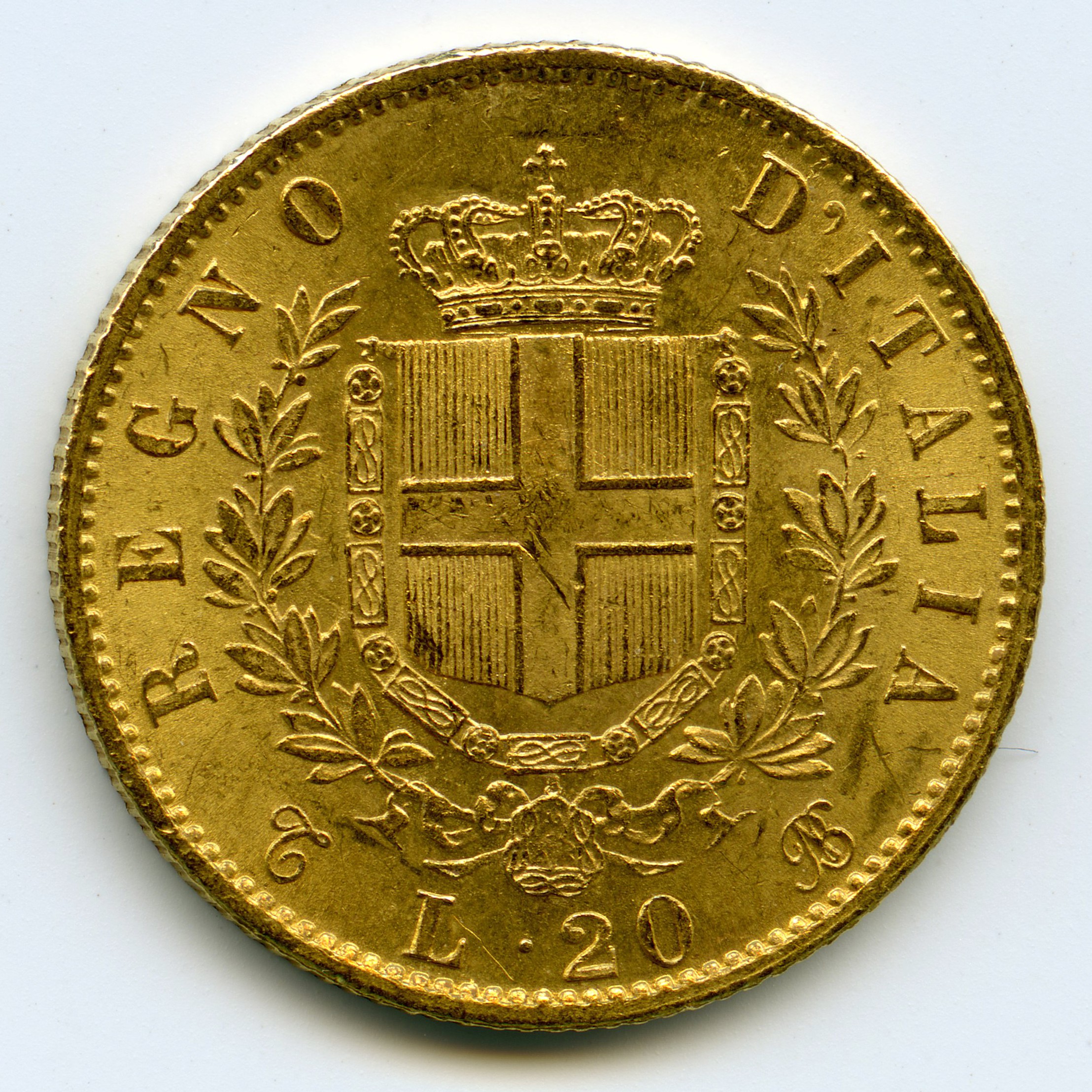 Italie - 20 Lire - 1863 T revers Italie - 20 Lire - 1863 T revers