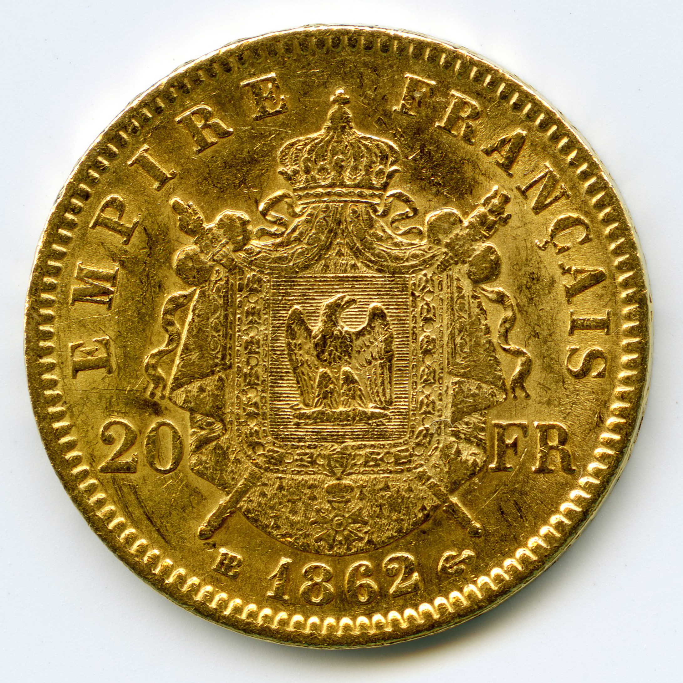 Napoléon III - 20 Francs - 1862 BB revers Napoléon III - 20 Francs - 1862 BB revers
