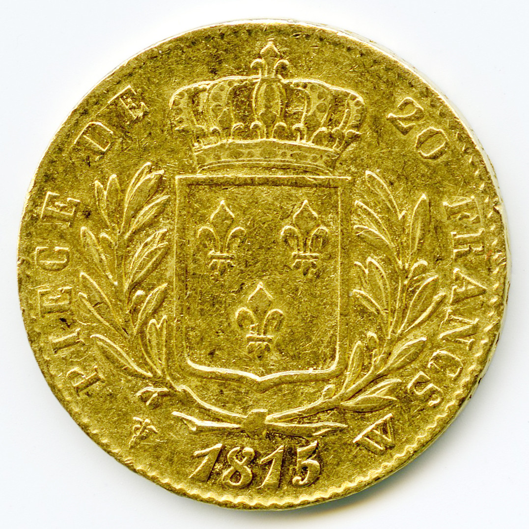 Louis XVIII - 20 Francs - 1815 W revers Louis XVIII - 20 Francs - 1815 W revers