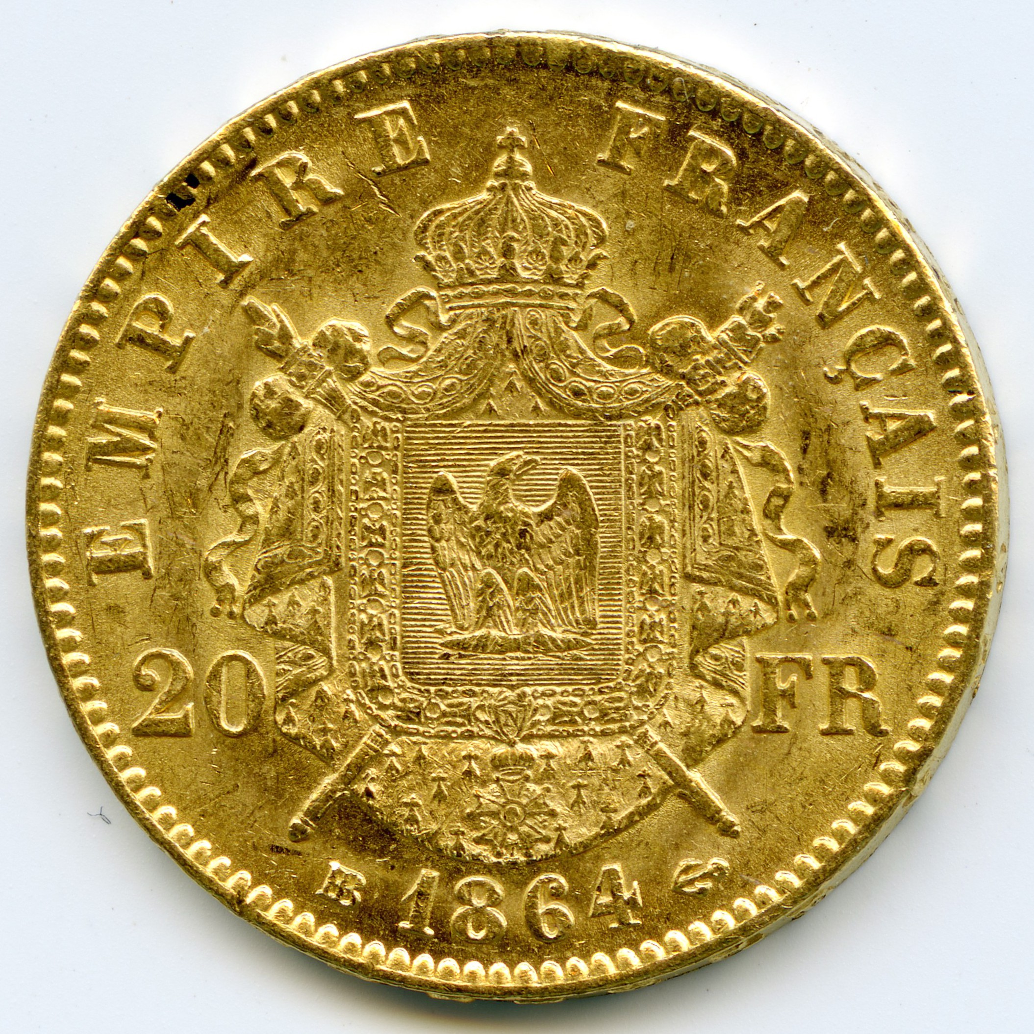Napoléon III - 20 Francs - 1864 BB revers Napoléon III - 20 Francs - 1864 BB revers