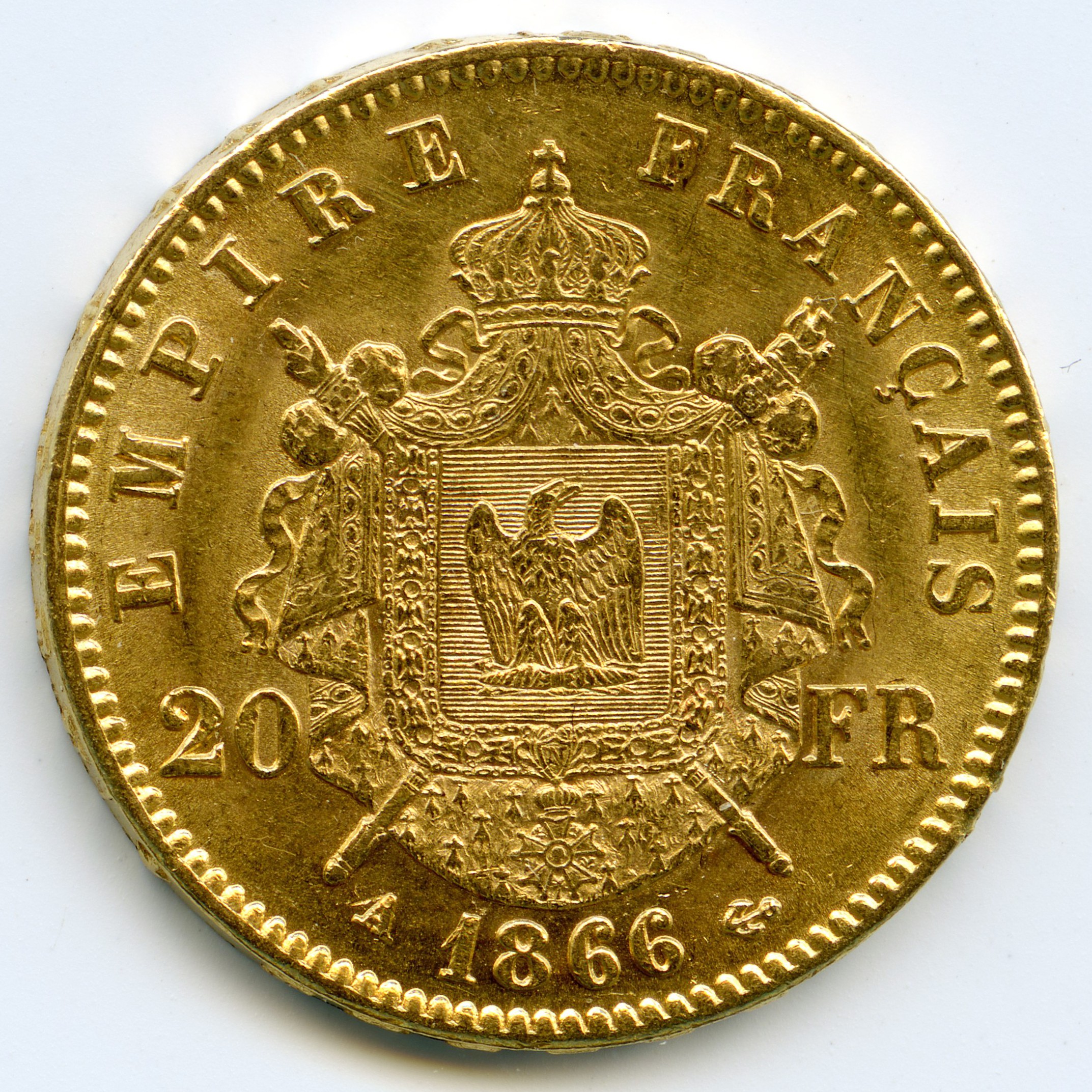 Napoléon III - 20 Francs - 1866 A revers Napoléon III - 20 Francs - 1866 A revers