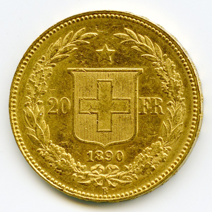 Suisse - 20 Francs - 1890 B revers Suisse - 20 Francs - 1890 B revers