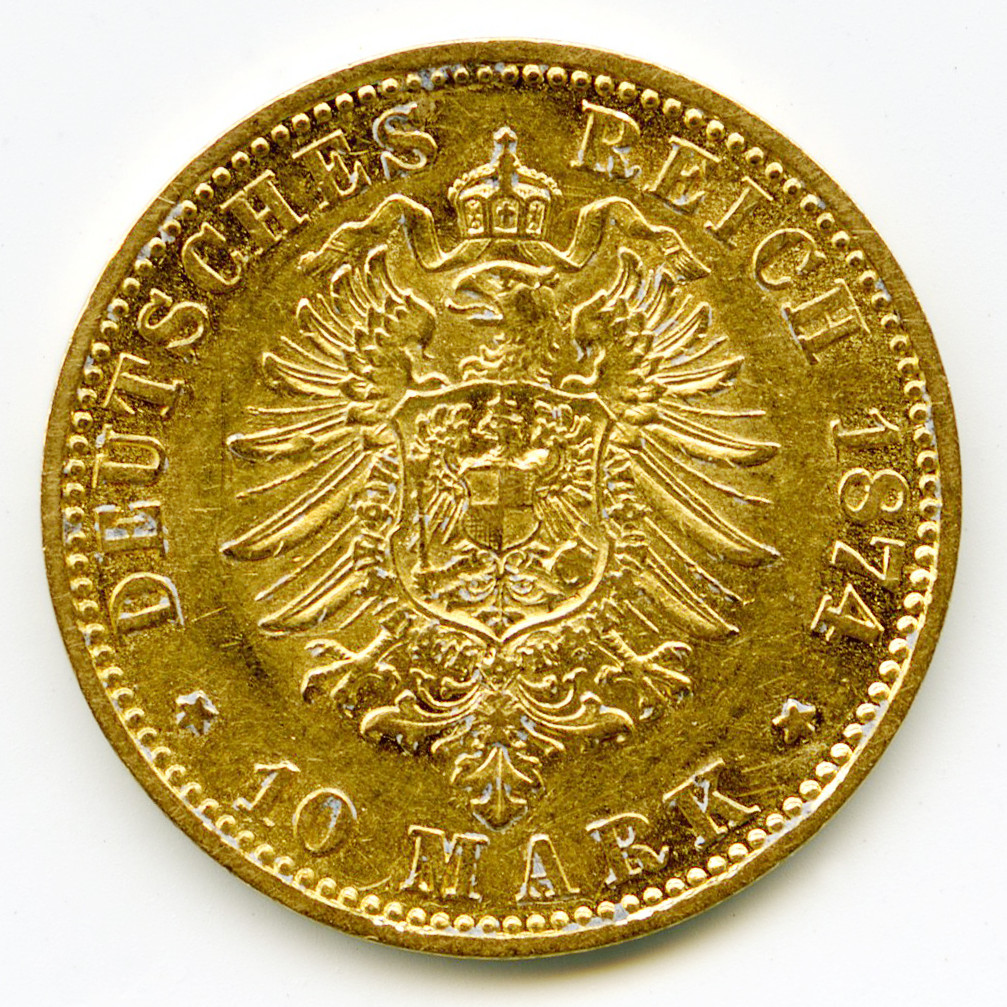 Allemagne - 10 Mark - 1874 A revers