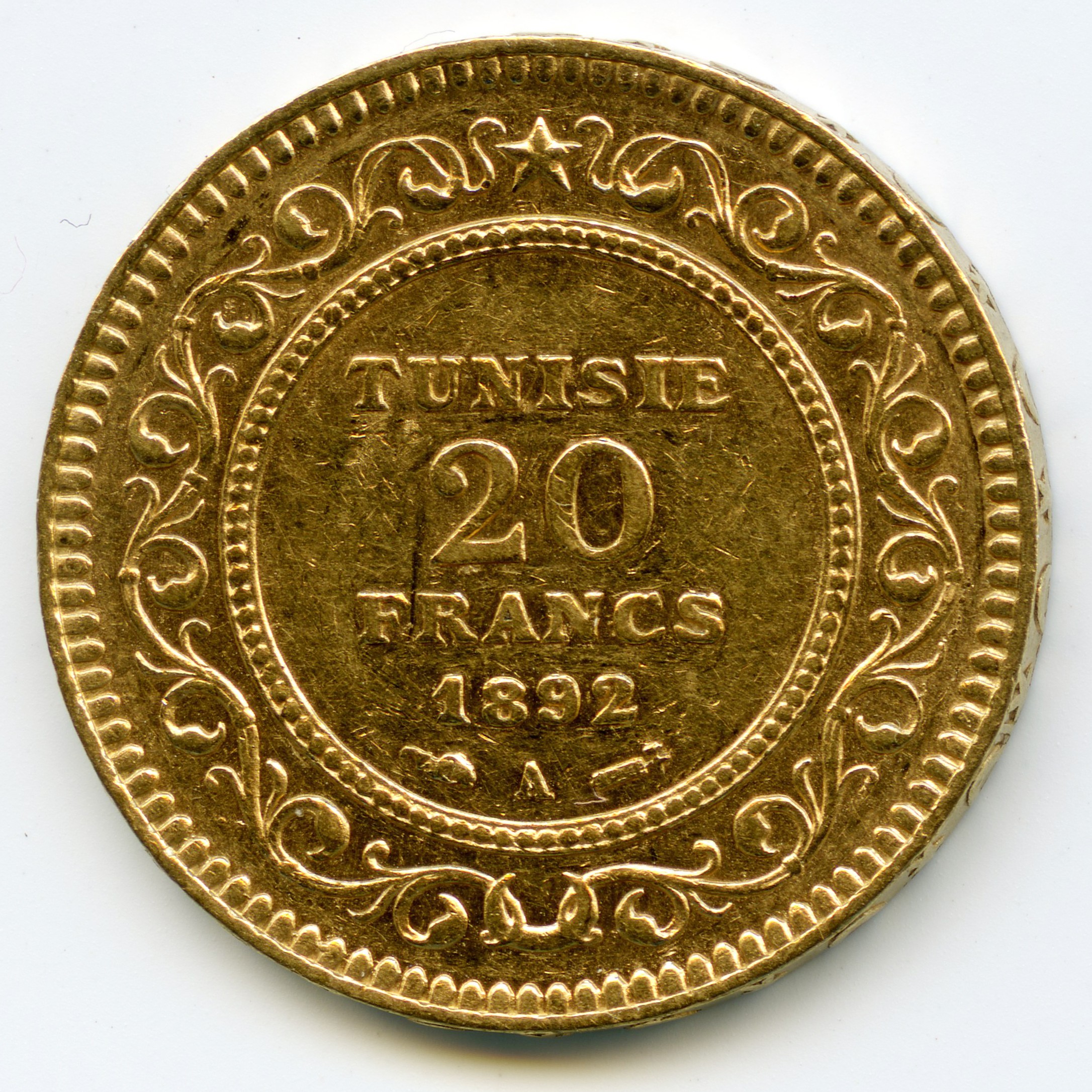 Tunisie - 20 Francs - 1892 A revers Tunisie - 20 Francs - 1892 A revers