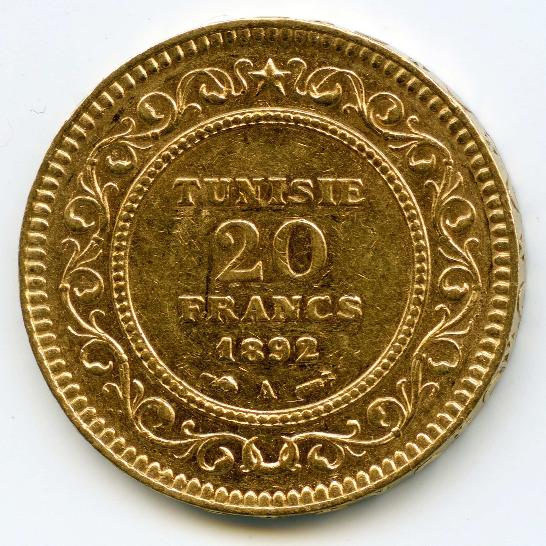 Tunisie - 20 Francs - 1892 A revers