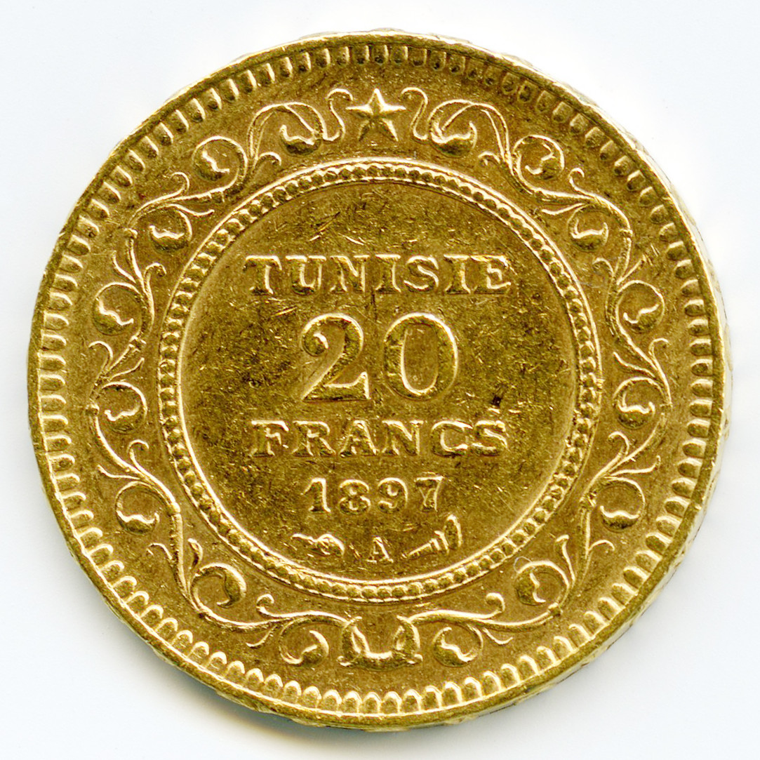 Tunisie - 20 Francs - 1897 A revers