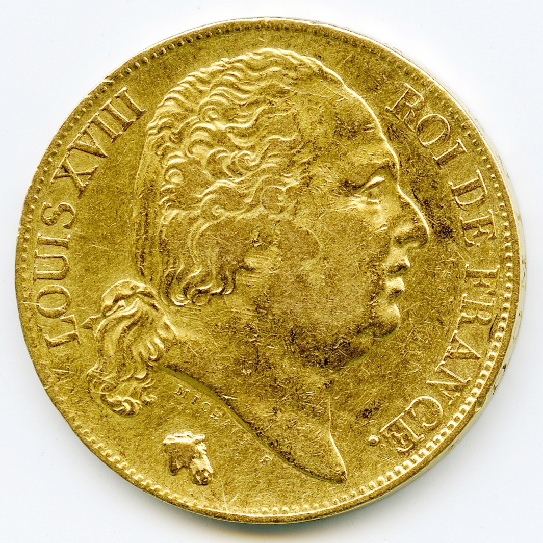 Louis XVIII - 20 Francs - 1824 A avers Louis XVIII - 20 Francs - 1824 A avers