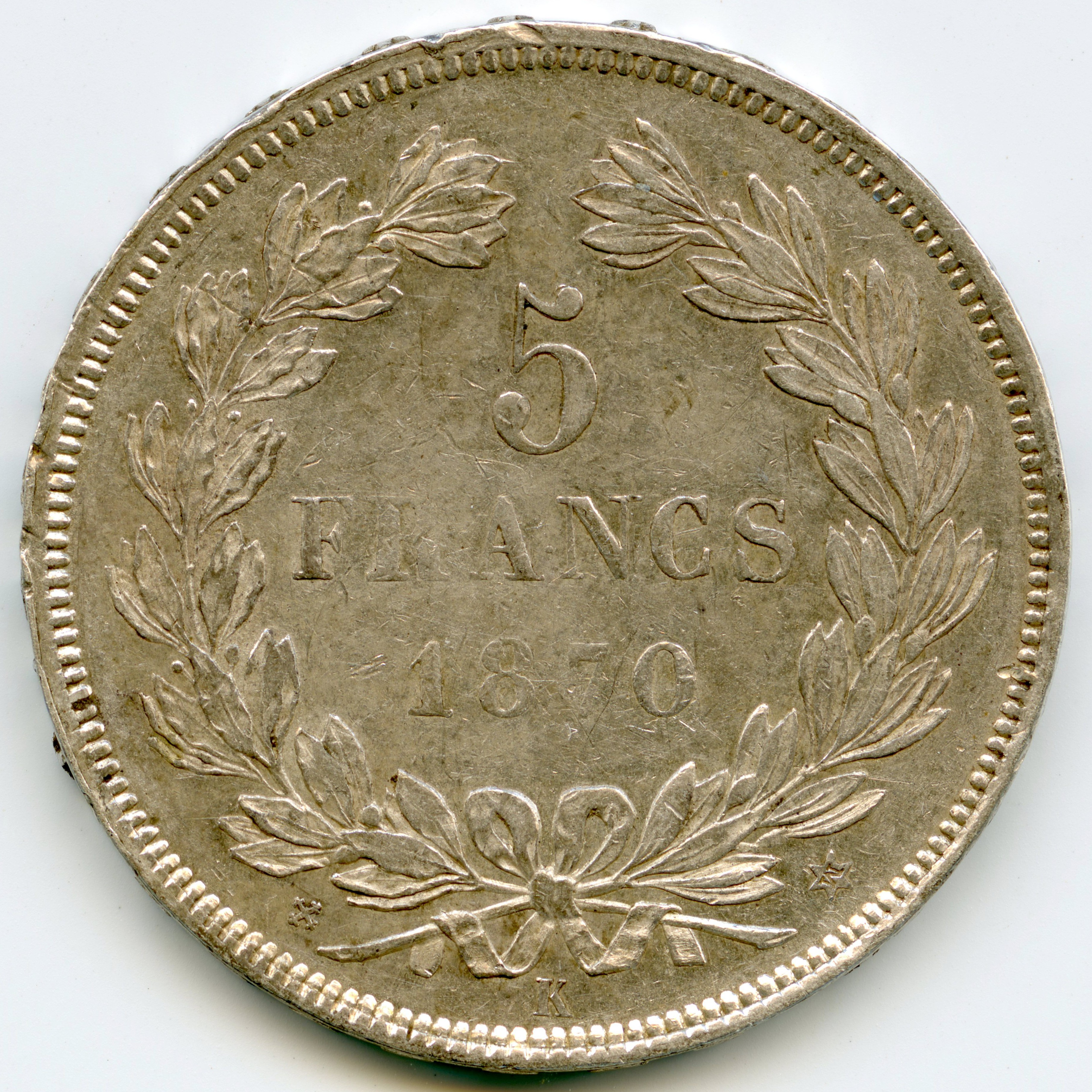 Cérès - 5 Francs - 1870 K revers