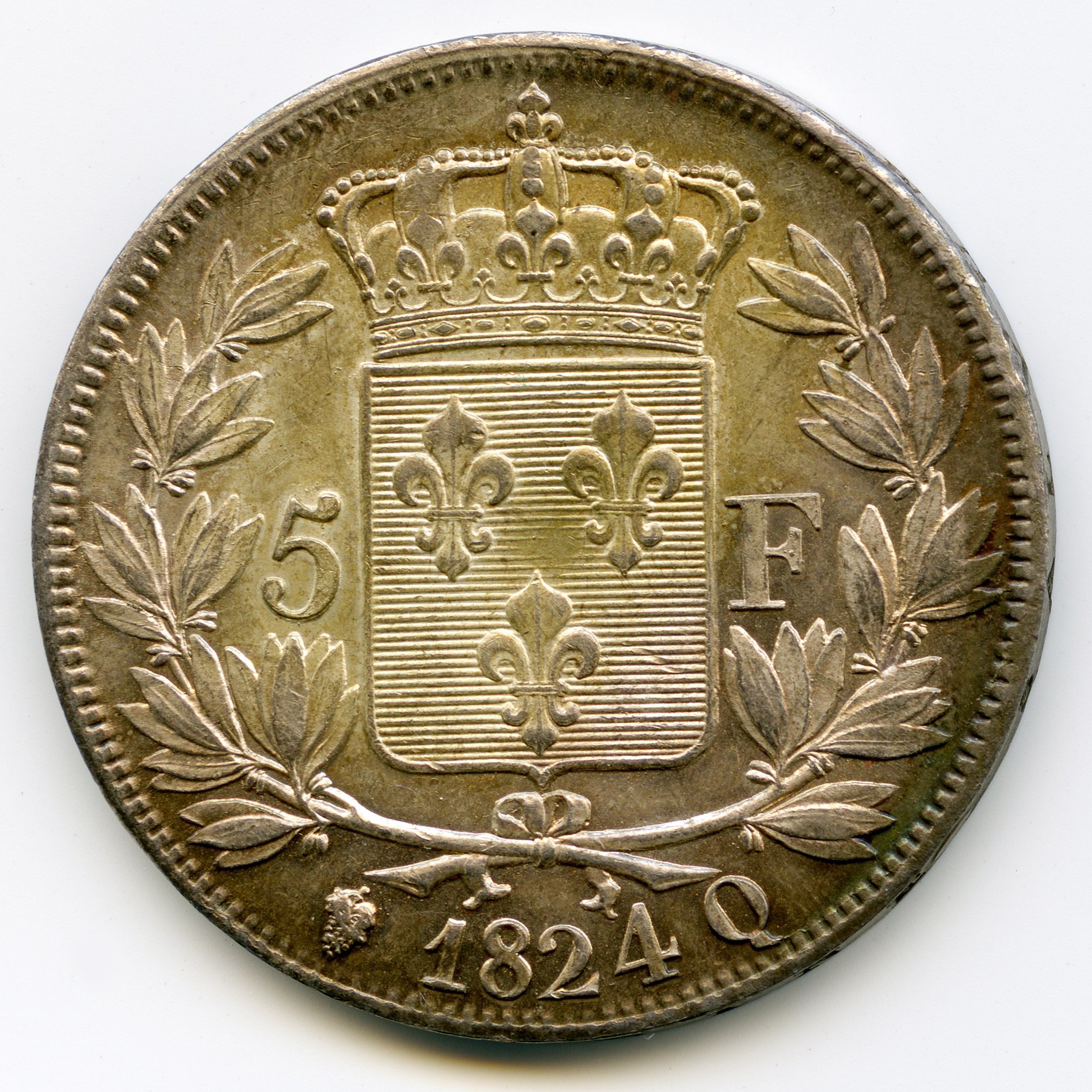 Louis XVIII - 5 Francs - 1824 Q revers Louis XVIII - 5 Francs - 1824 Q revers