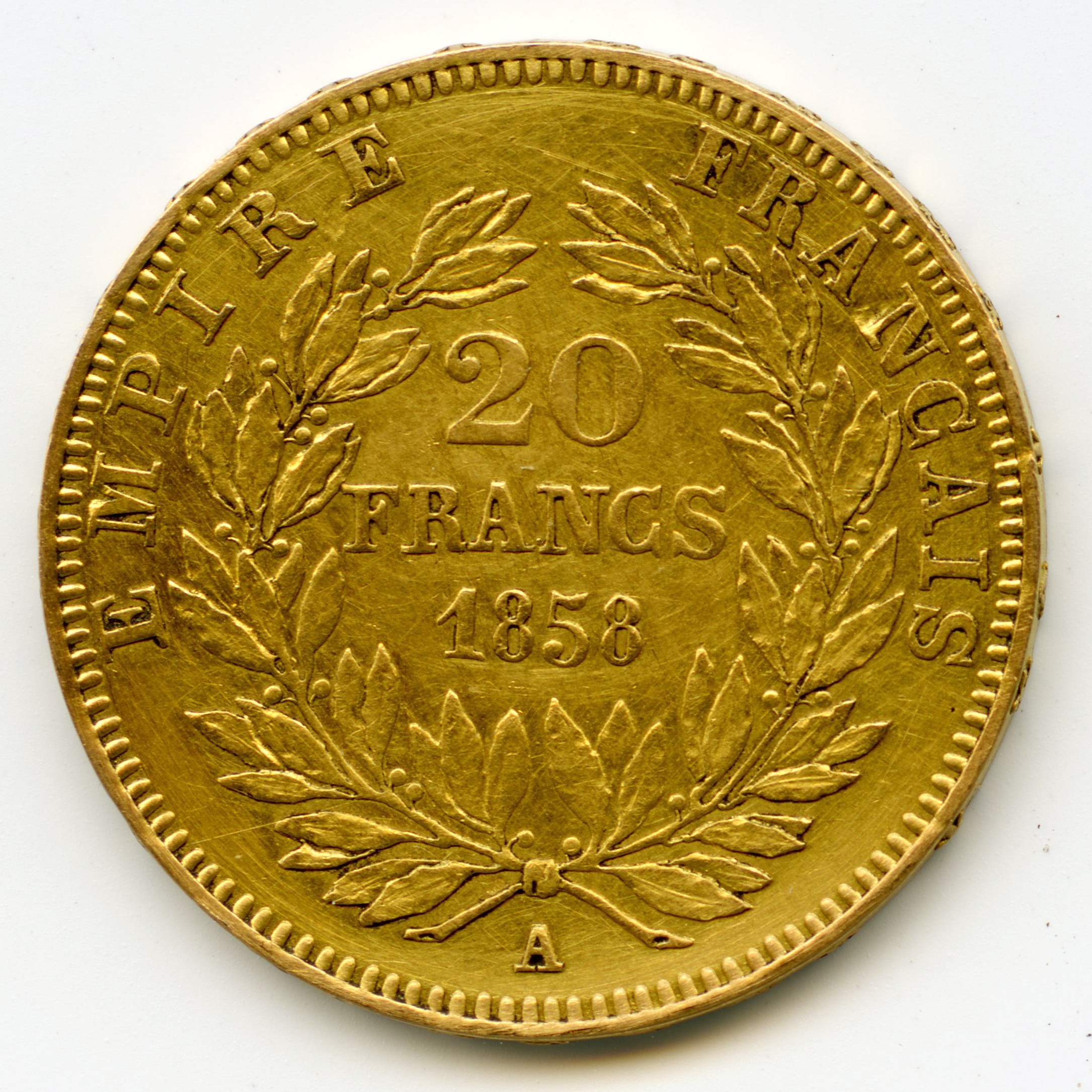 Napoléon III - 20 Frs Platine - 1858 A revers