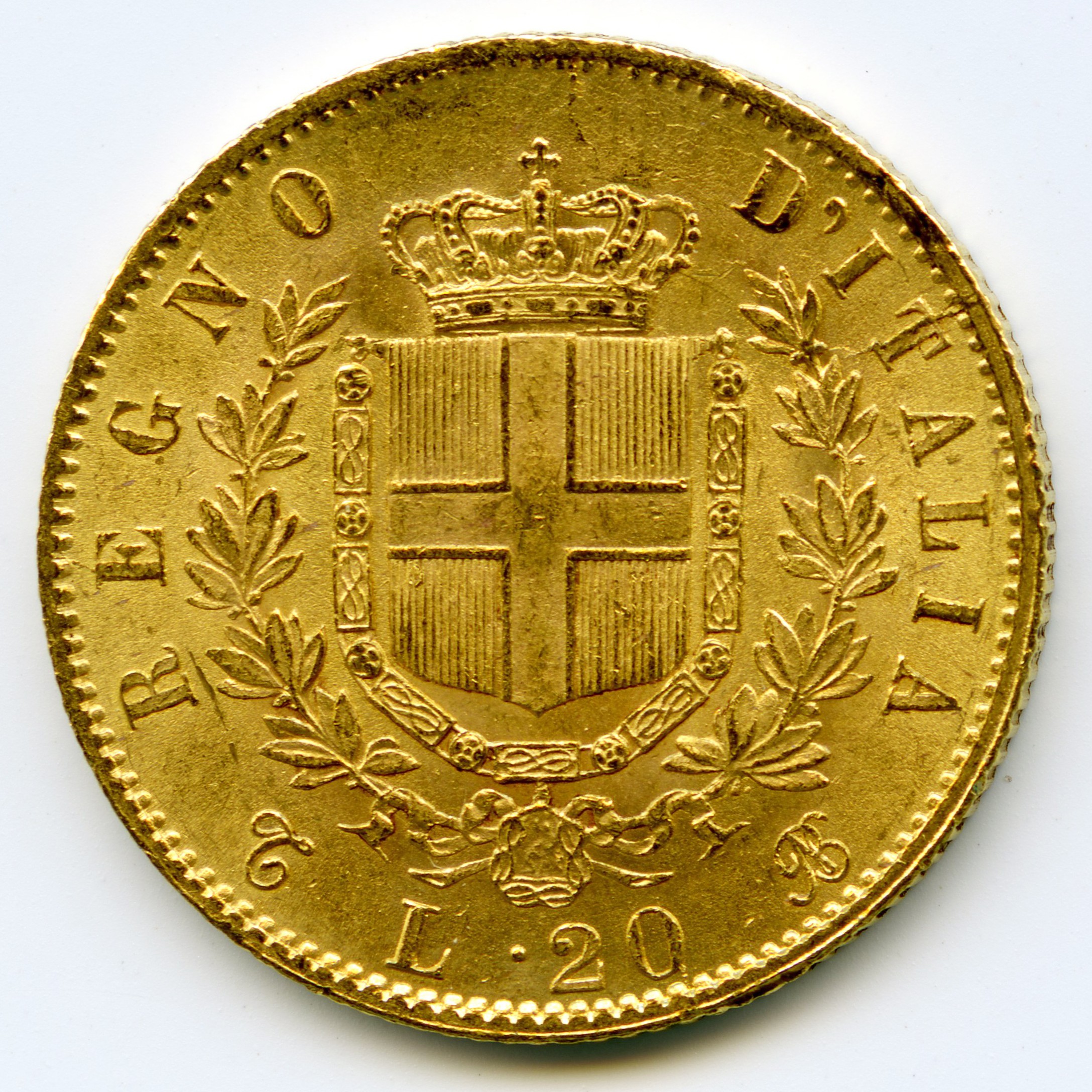 Italie - 20 Lire - 1863 T revers Italie - 20 Lire - 1863 T revers
