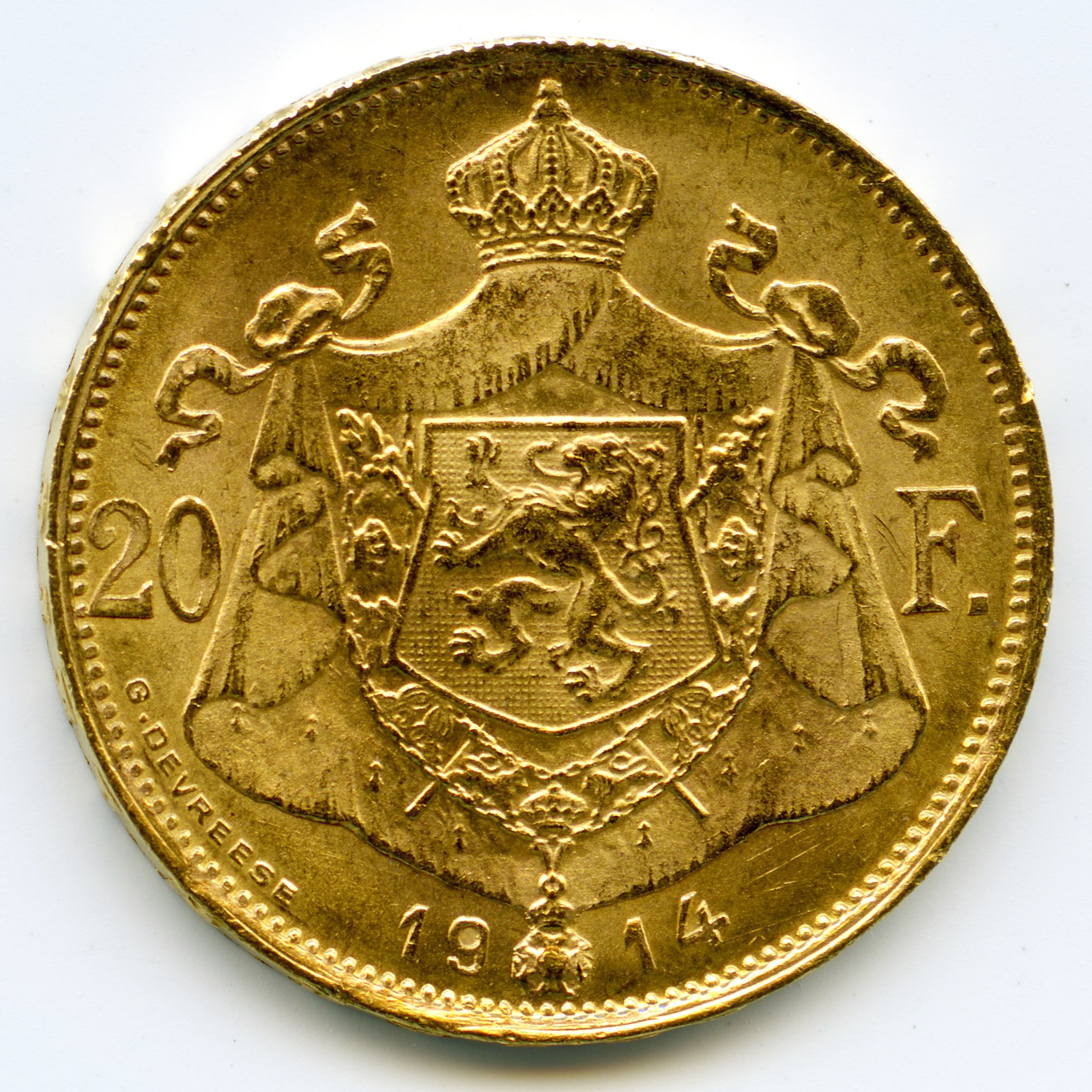 Belgique - 20 Francs - 1914 revers Belgique - 20 Francs - 1914 revers