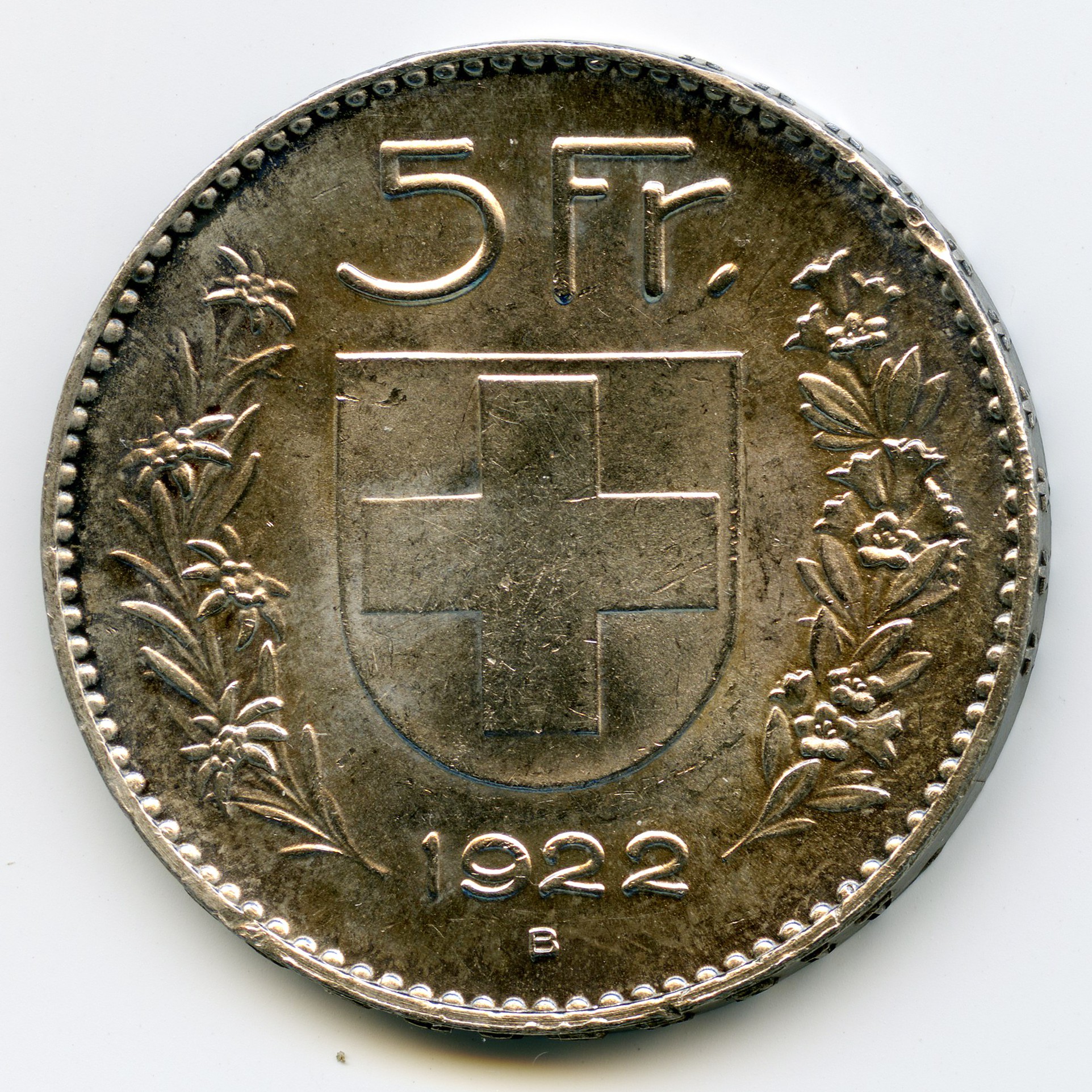 Suisse - 5 Francs - 1922 B revers Suisse - 5 Francs - 1922 B revers