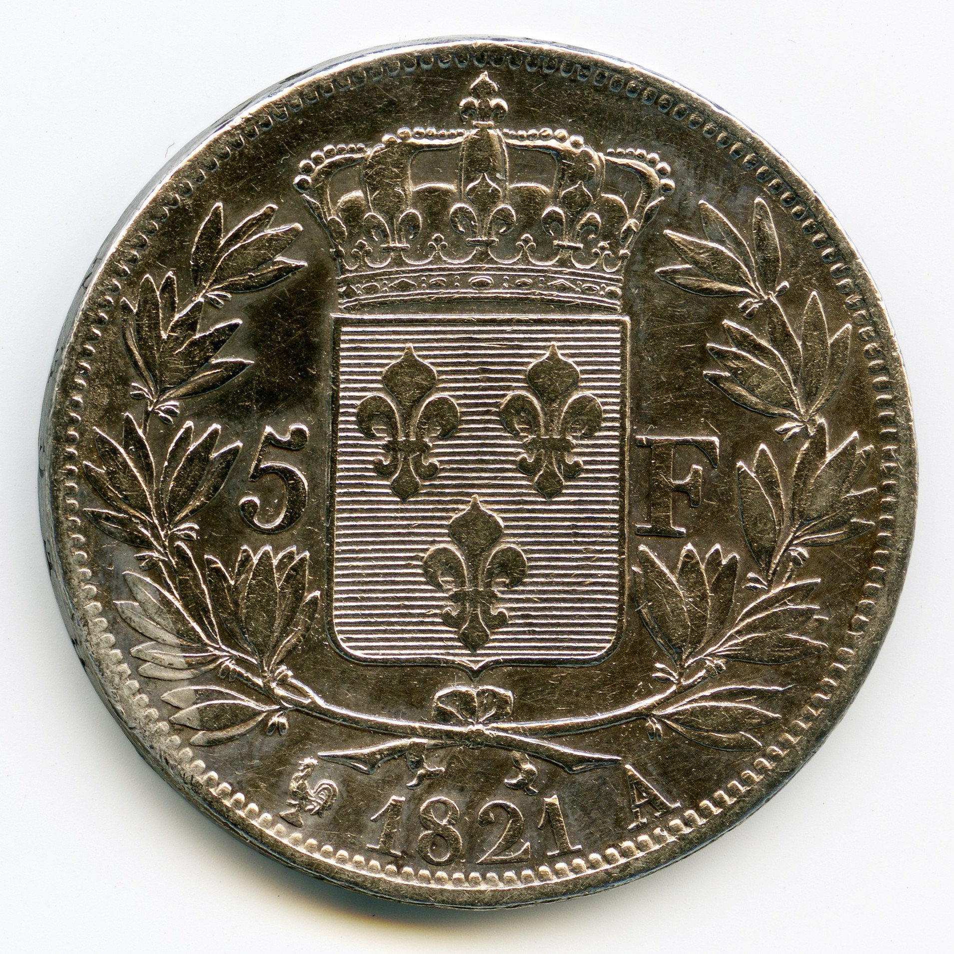 Louis XVIII - 5 Francs - 1821 A revers Louis XVIII - 5 Francs - 1821 A revers