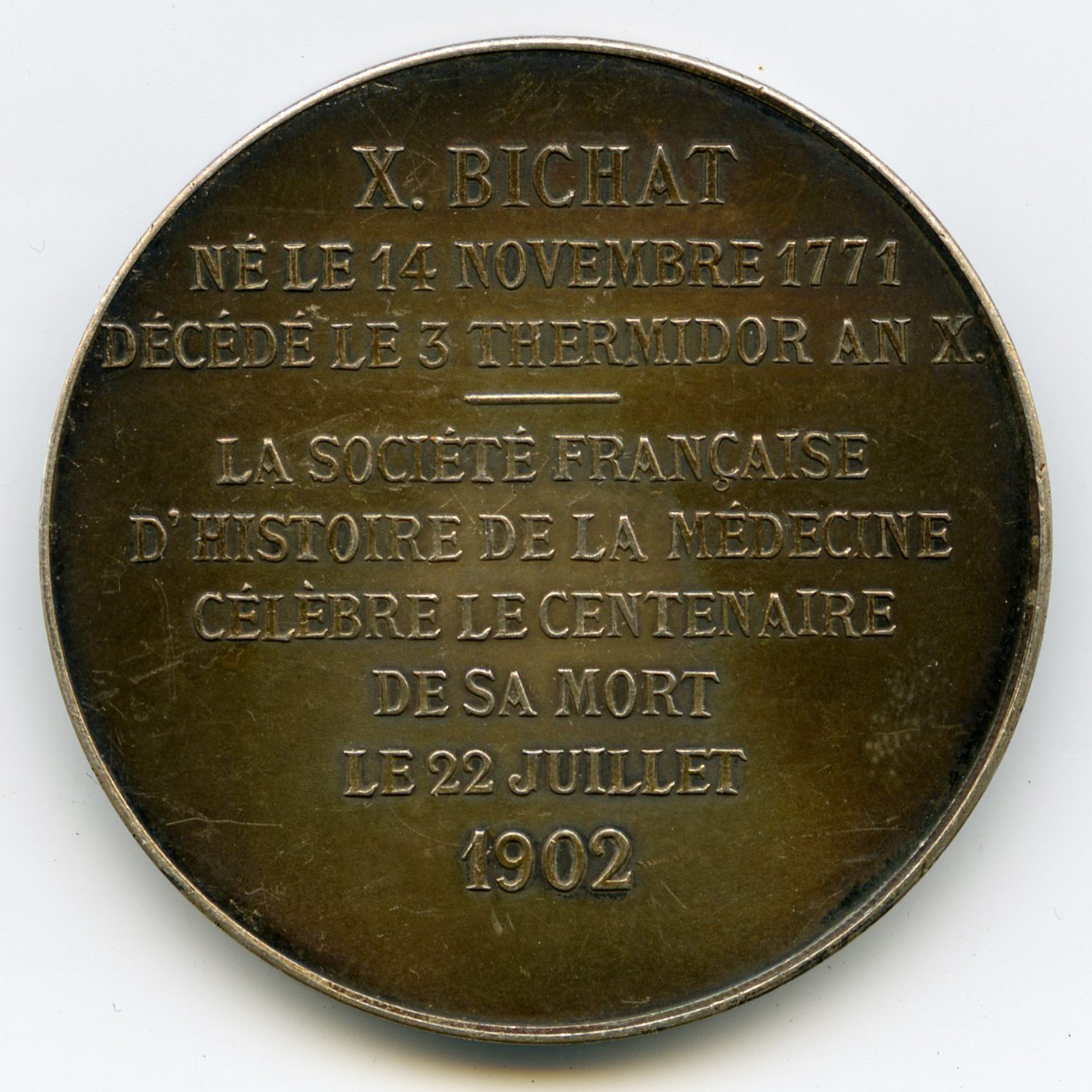 Xavier Bichat - Médaille Argent - 1902 revers