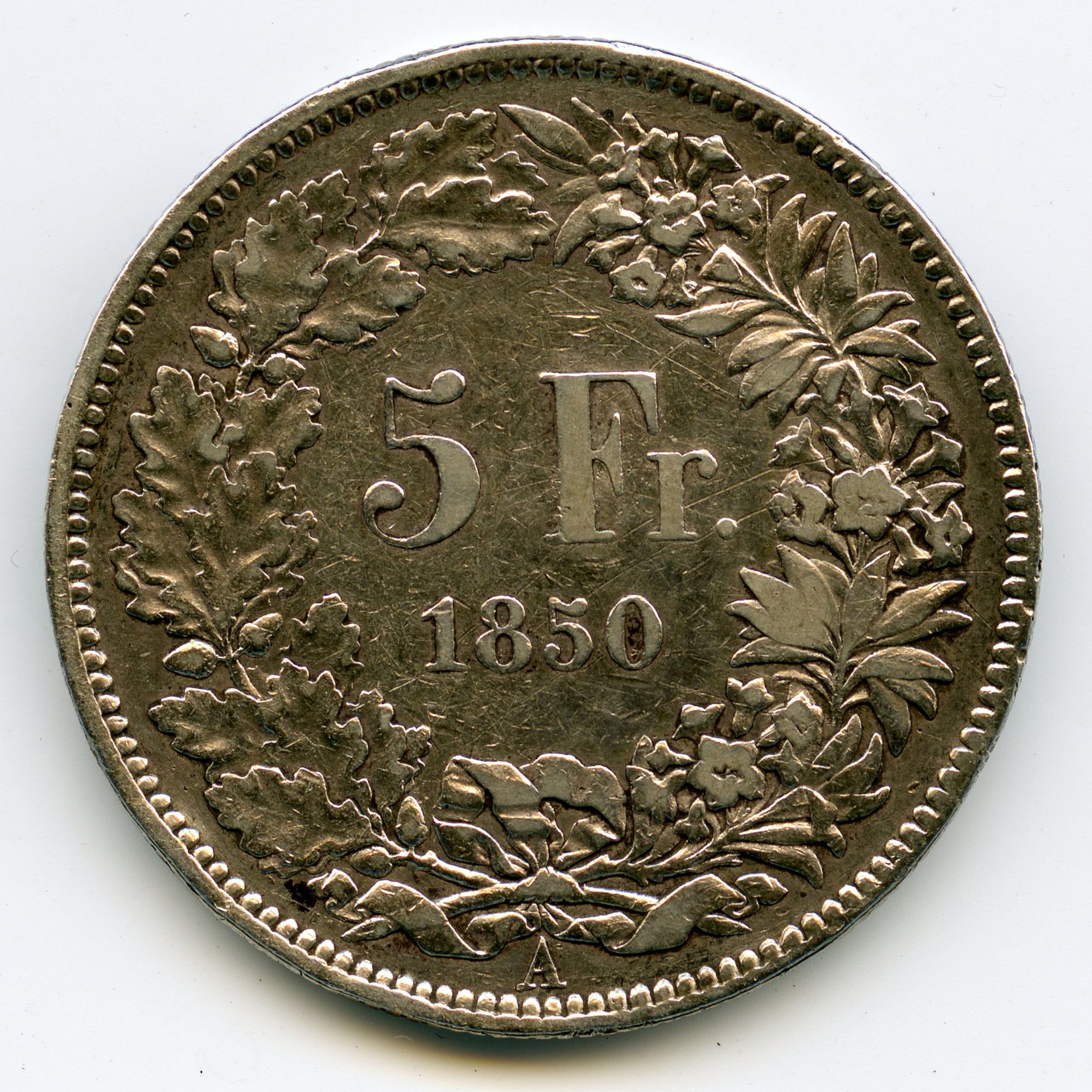 Suisse - 5 Francs - 1850 A revers Suisse - 5 Francs - 1850 A revers