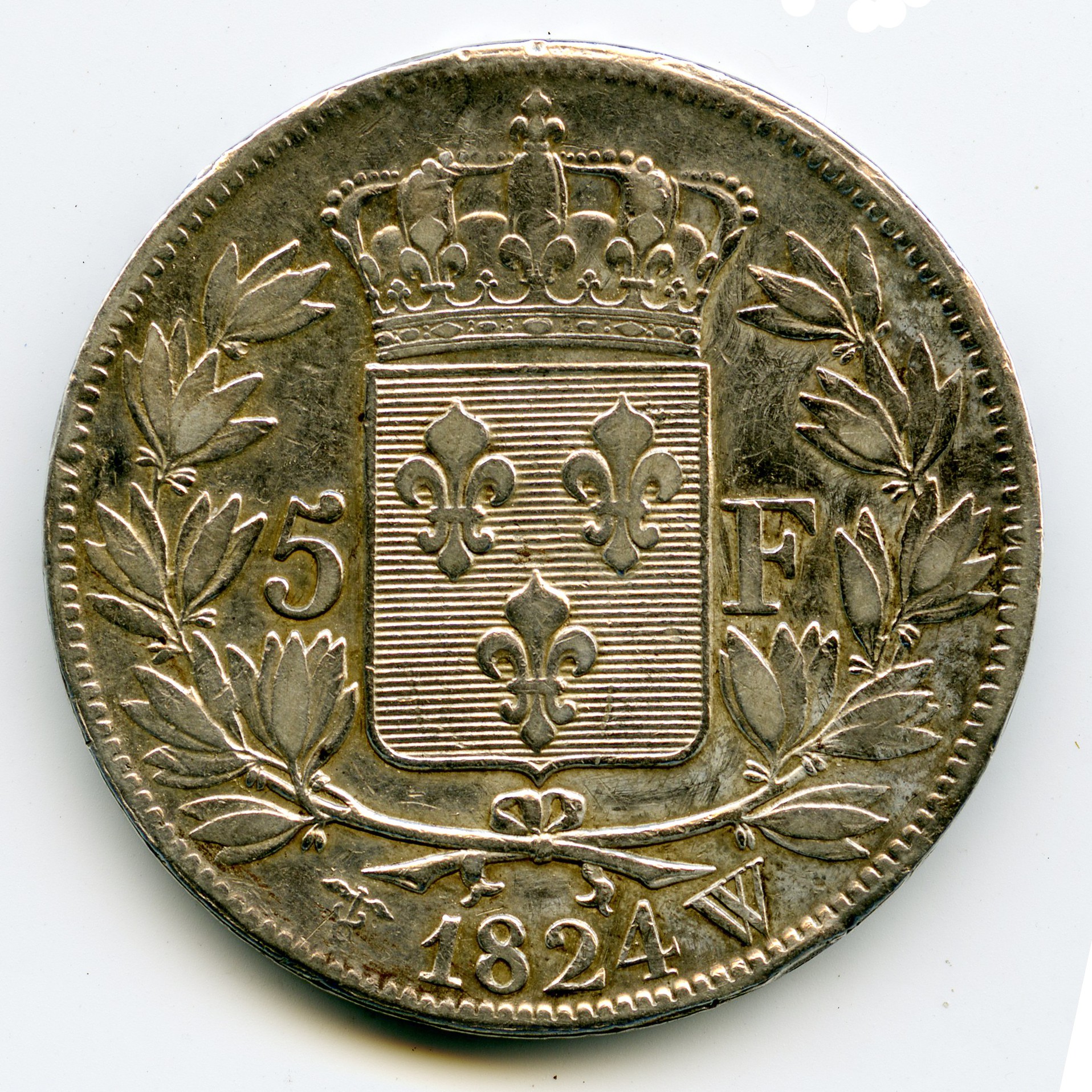 Louis XVIII - 5 Francs - 1824 W revers Louis XVIII - 5 Francs - 1824 W revers