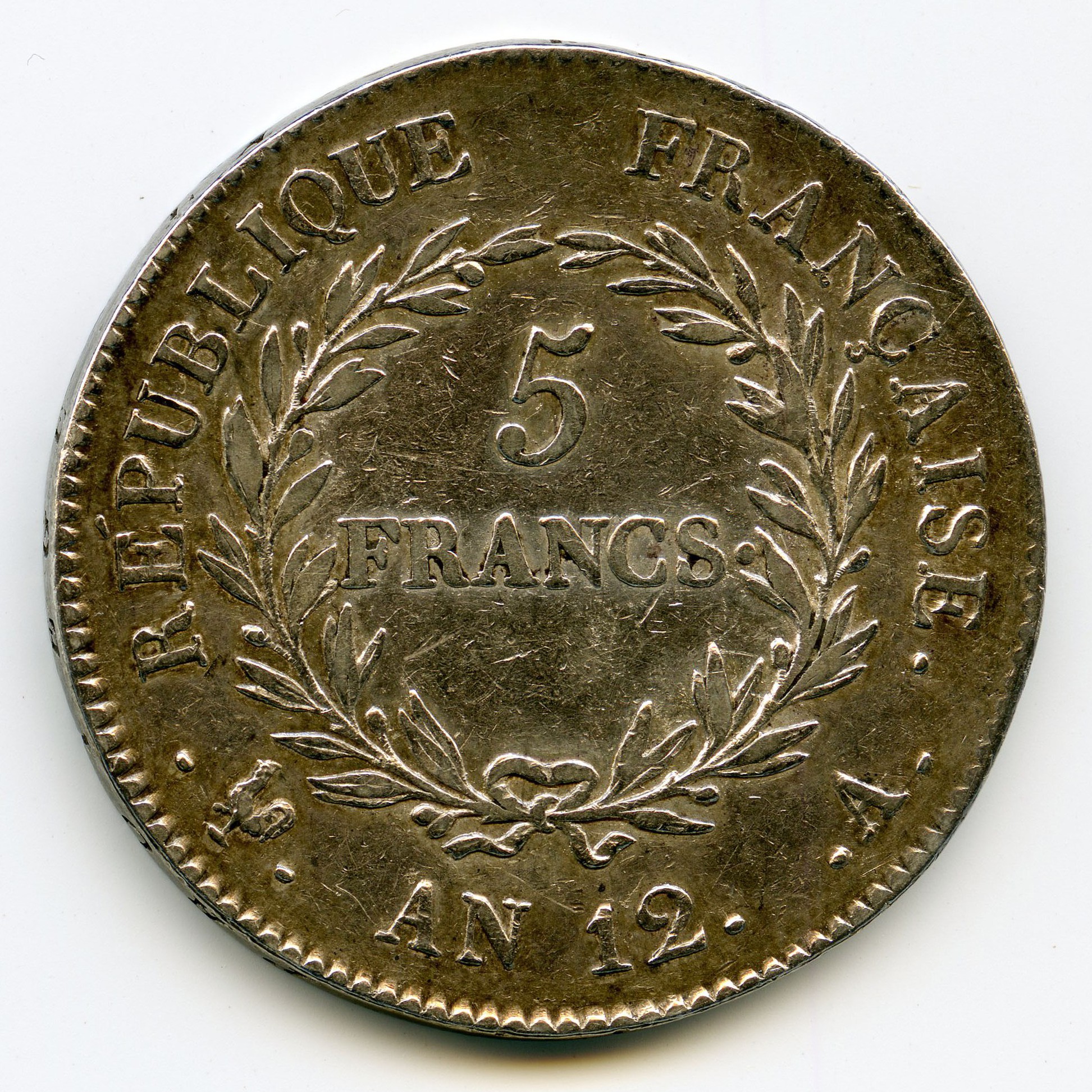 Le Consulat - 5 Francs - An 12 - Paris revers