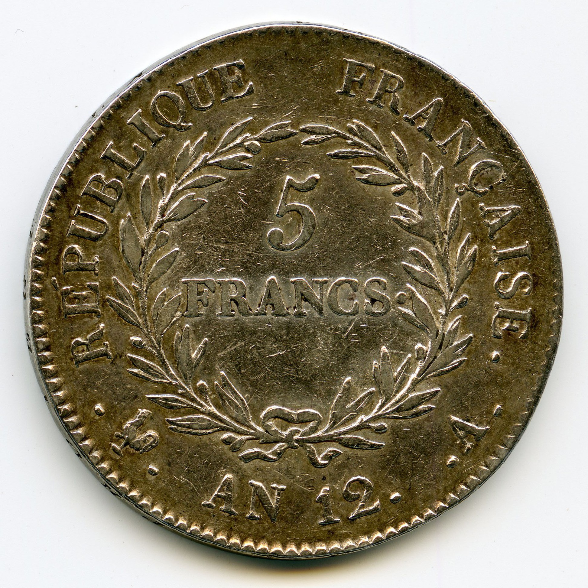 Le Consulat - 5 Francs - An 12 - Paris revers Le Consulat - 5 Francs - An 12 - Paris revers