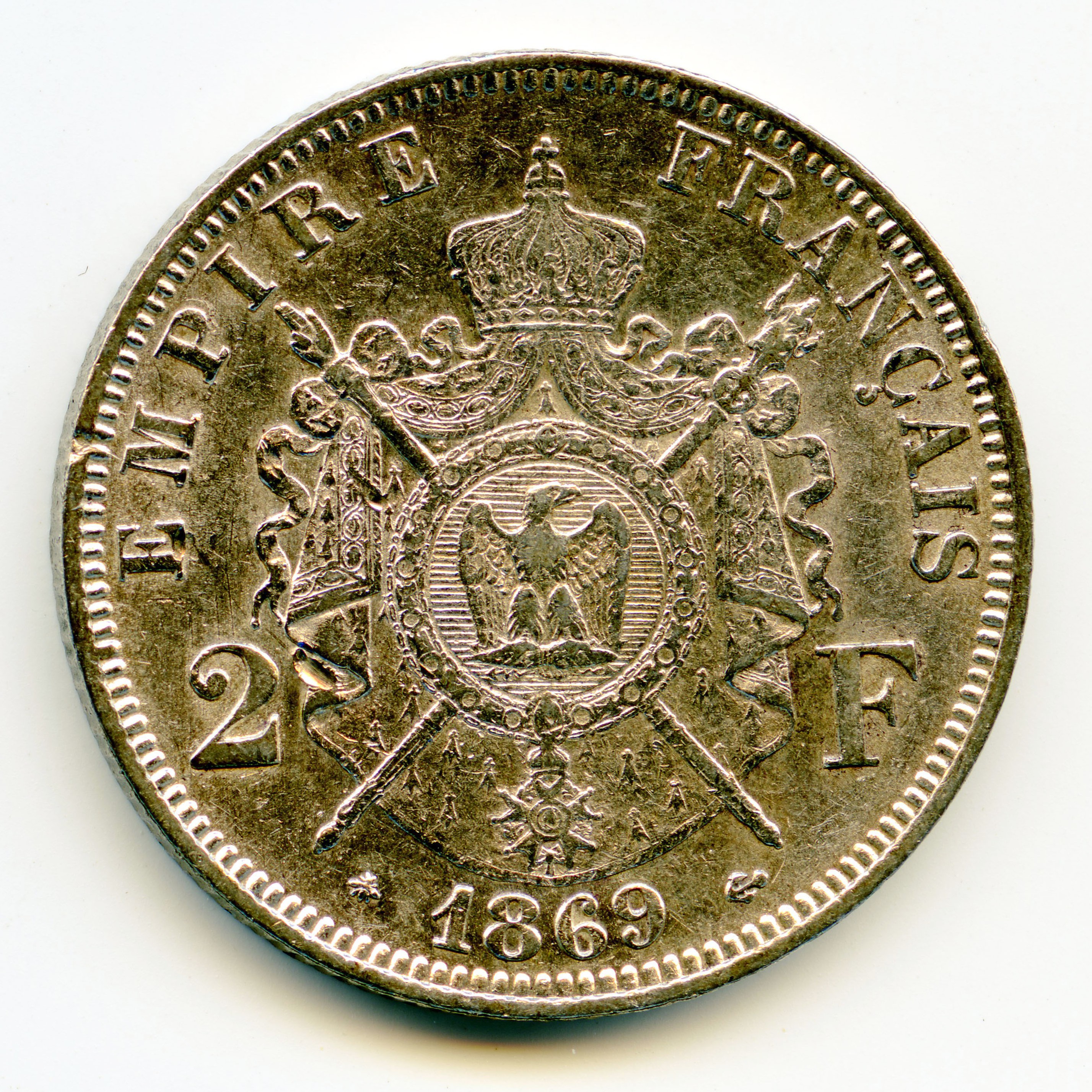 Napoléon III - 2 Francs - 1869 A revers Napoléon III - 2 Francs - 1869 A revers