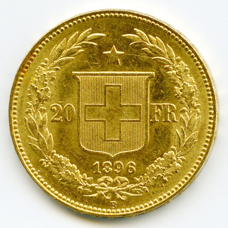 Suisse - 20 Francs - 1896 B revers Suisse - 20 Francs - 1896 B revers