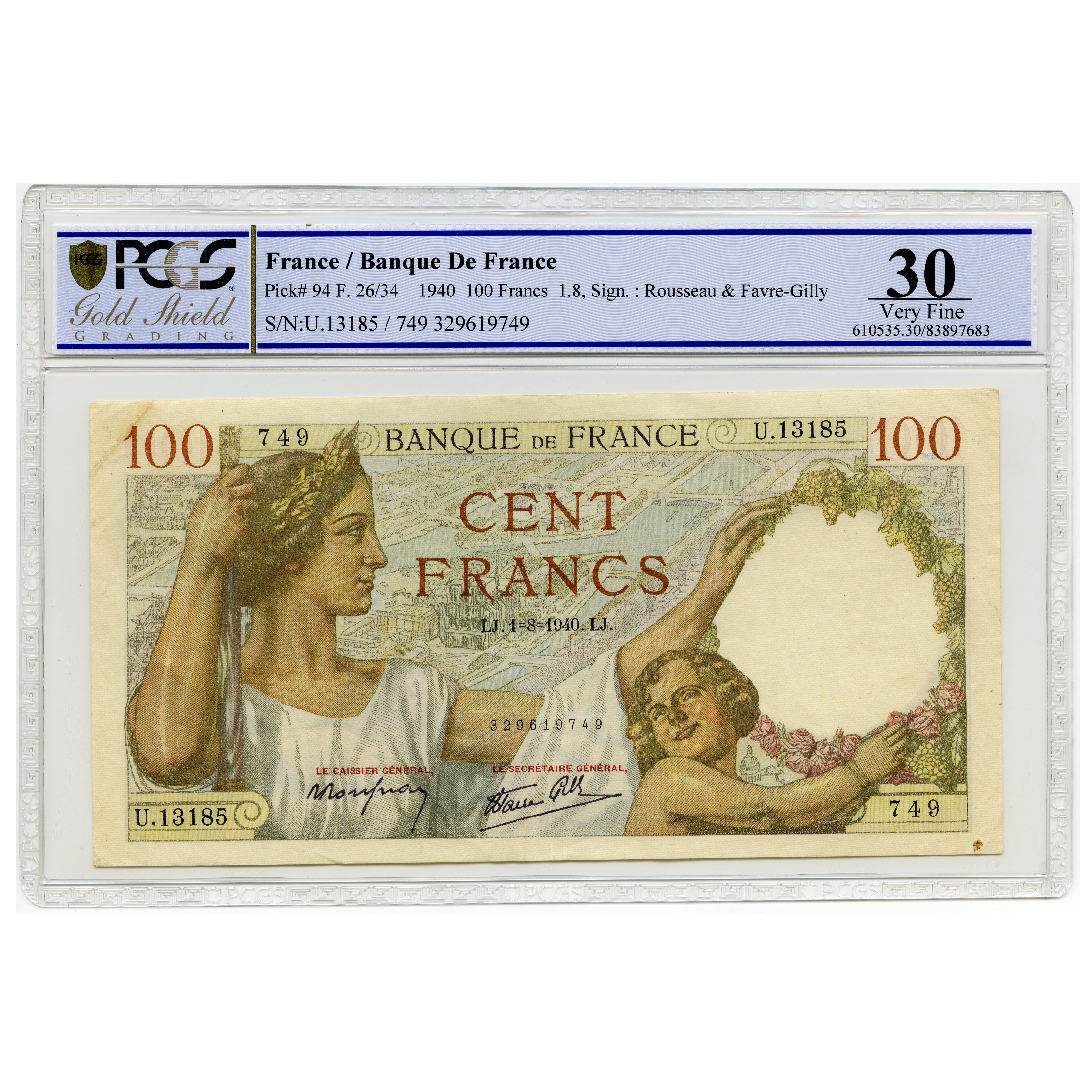 France - 100 Frs - U13185-749 avers France - 100 Frs - U13185-749 avers