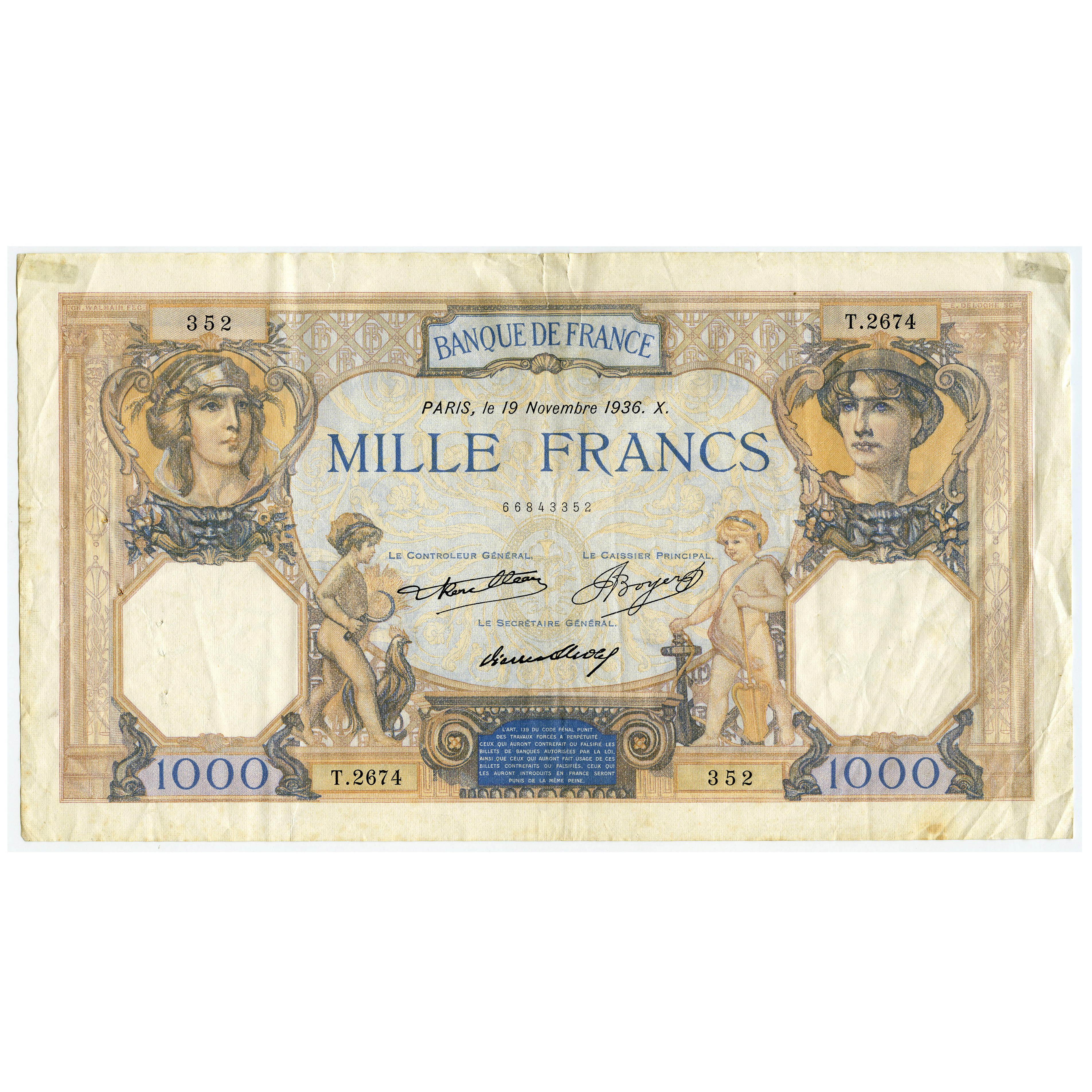France - 1 000 Francs - T2674 avers France - 1 000 Francs - T2674 avers