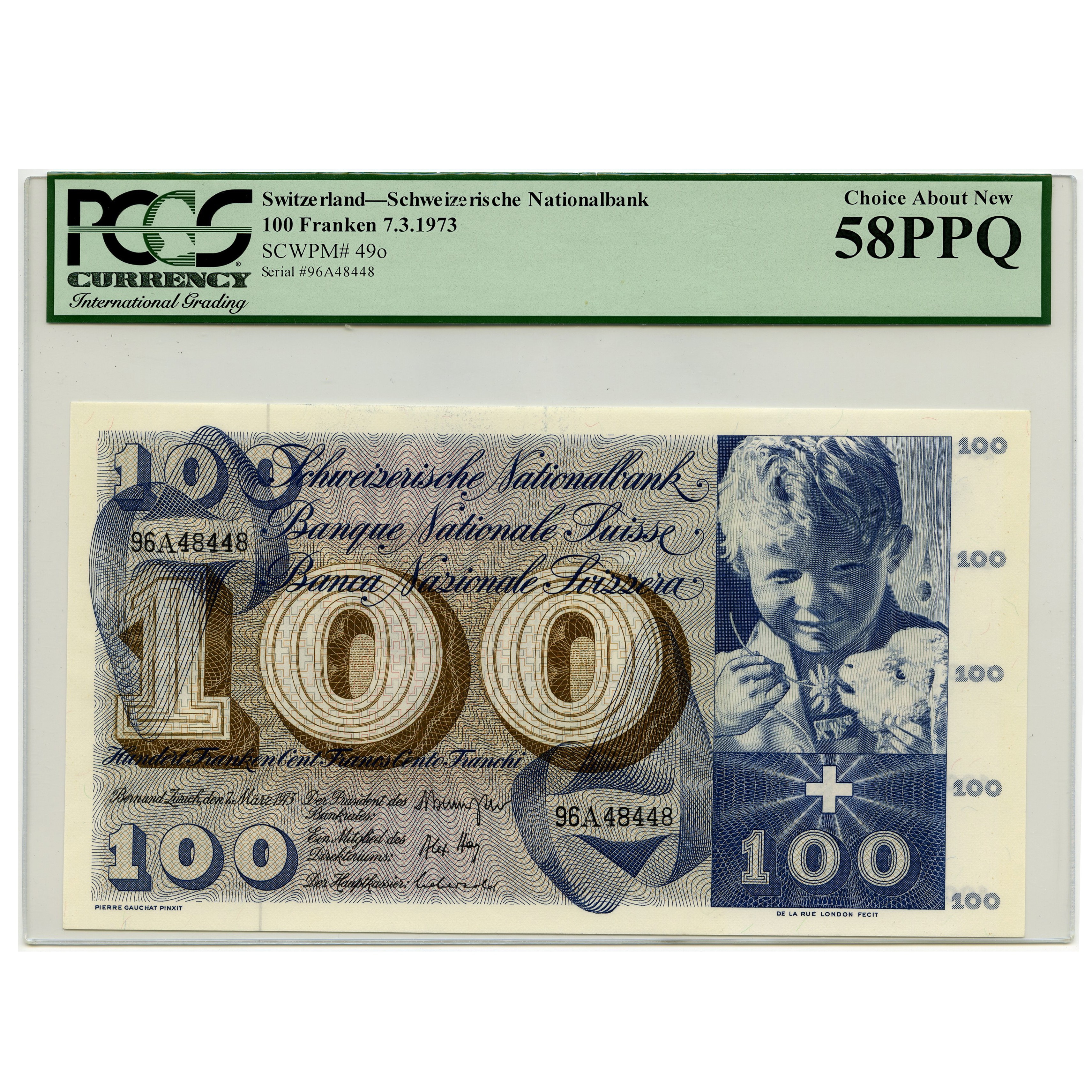 Suisse - 100 Francs - 96A48448 avers Suisse - 100 Francs - 96A48448 avers