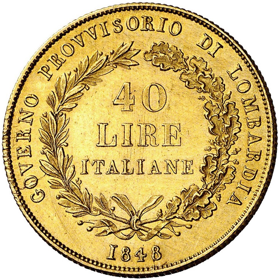 Italie - 40 Lire - 1848 M revers Italie - 40 Lire - 1848 M revers